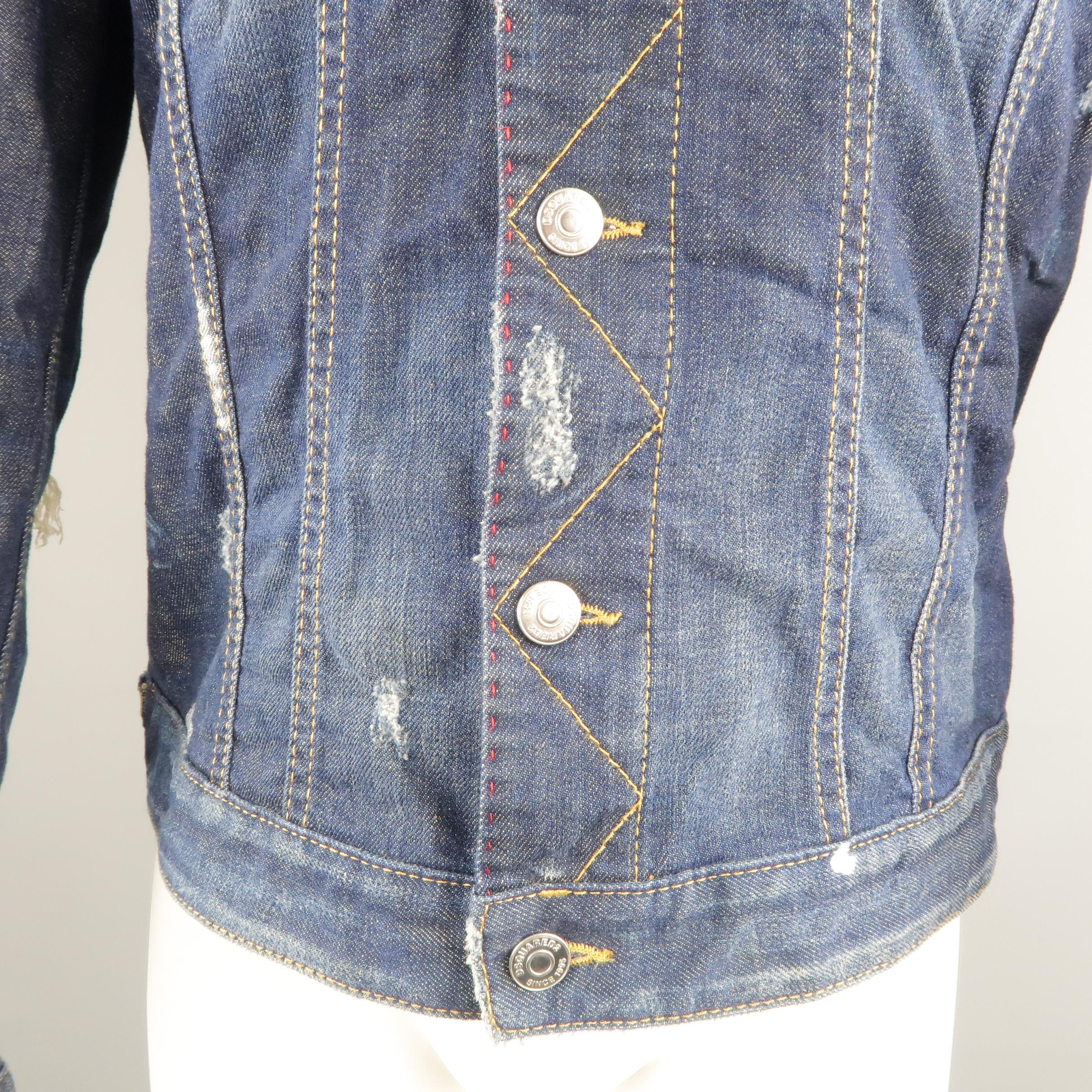 Men's DSQUARED2 42 Indigo Distressed Denim Jacket