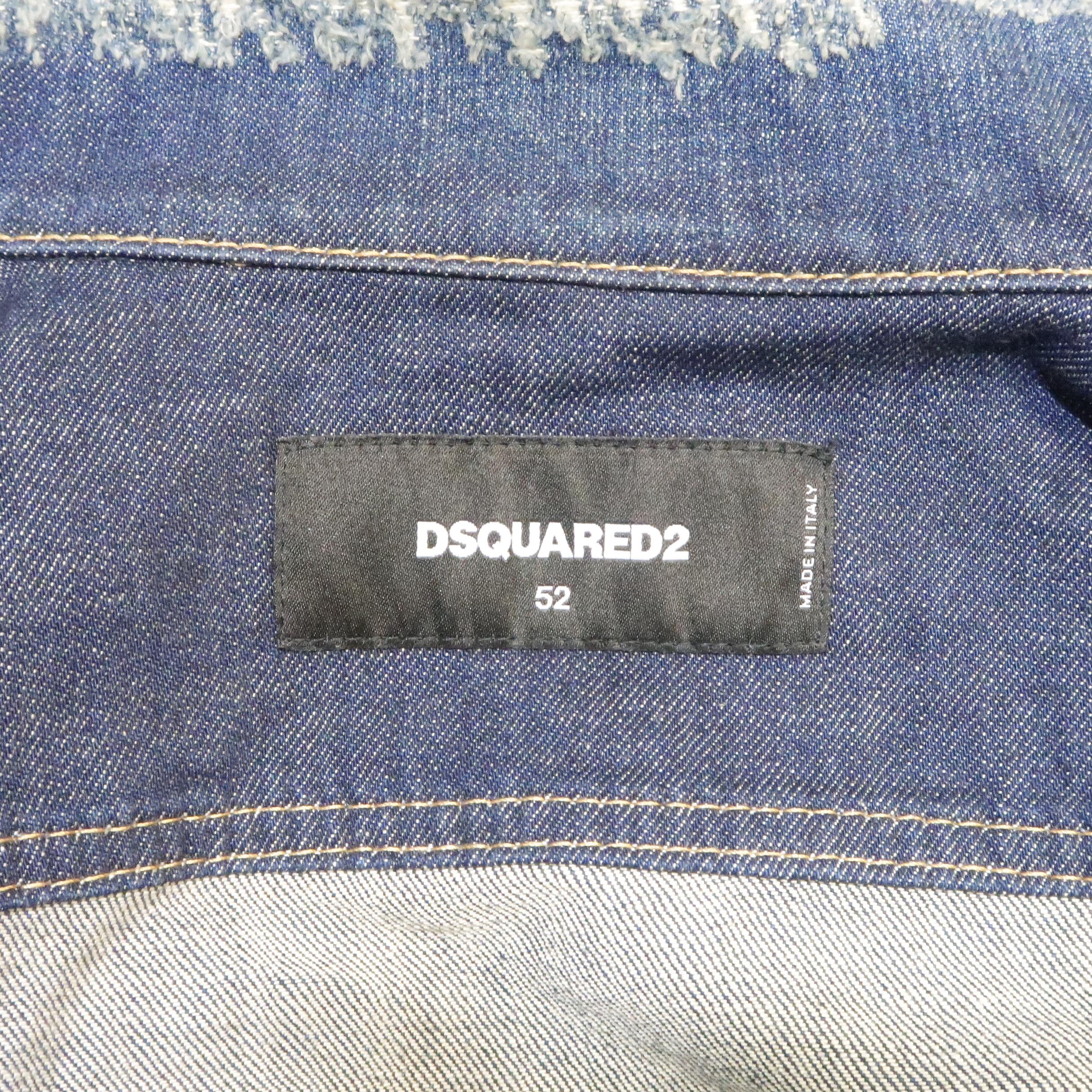 DSQUARED2 42 Indigo Distressed Denim Jacket 7