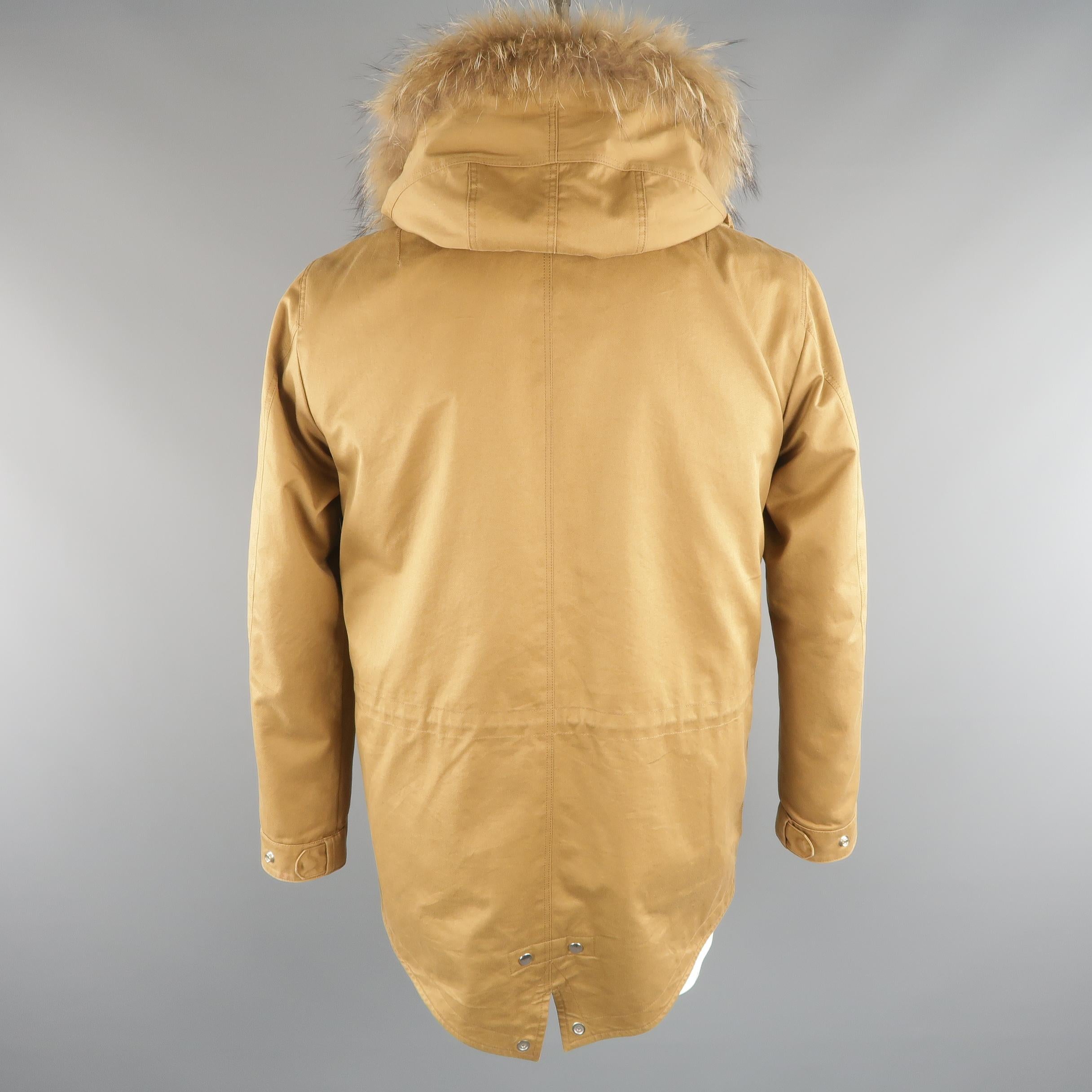SANDRO L Tan Solid Cotton Hooded Jacket 1