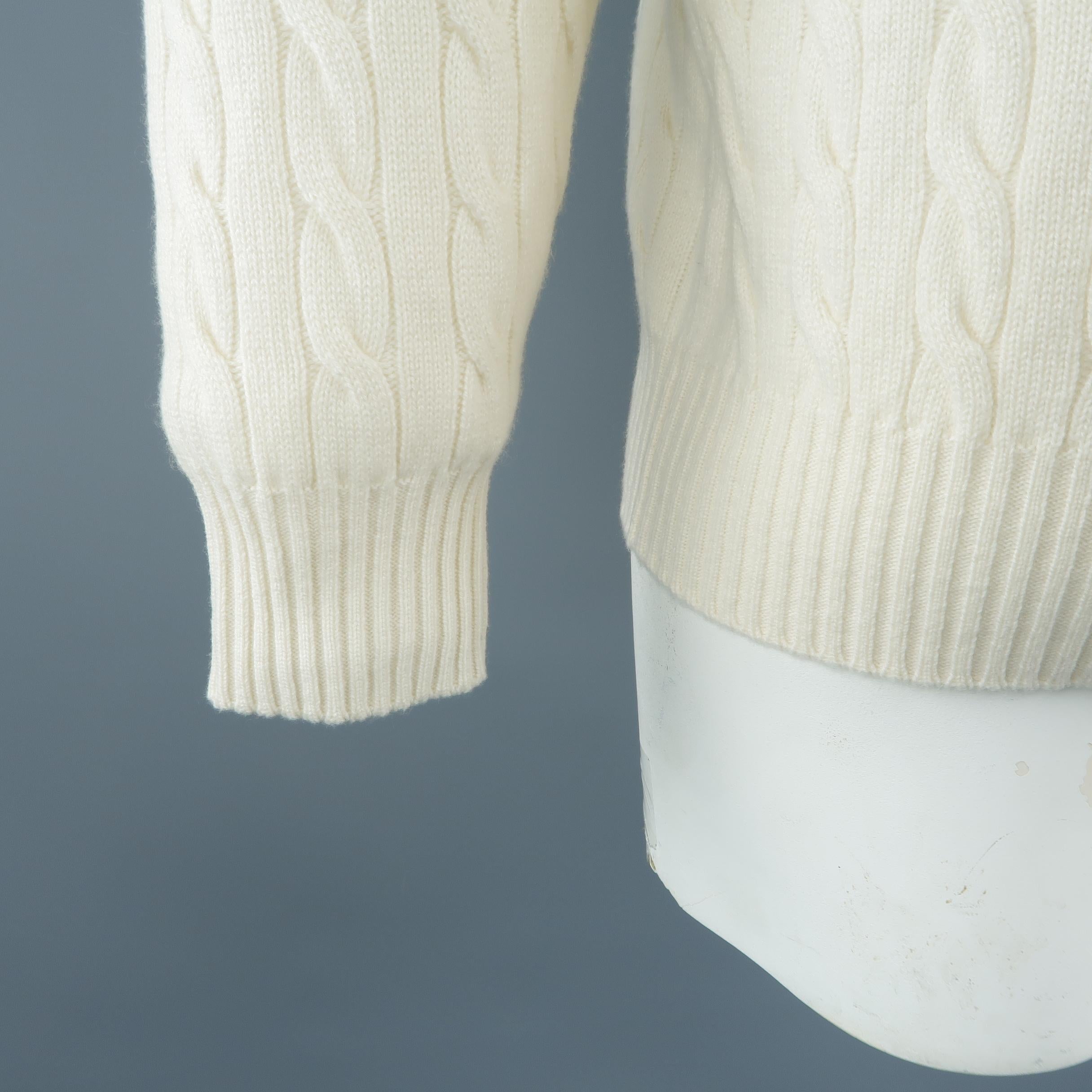 Men's BRUNELLO CUCINELLI Size 44 Cream Cable Knit Cashmere Henley Sweater
