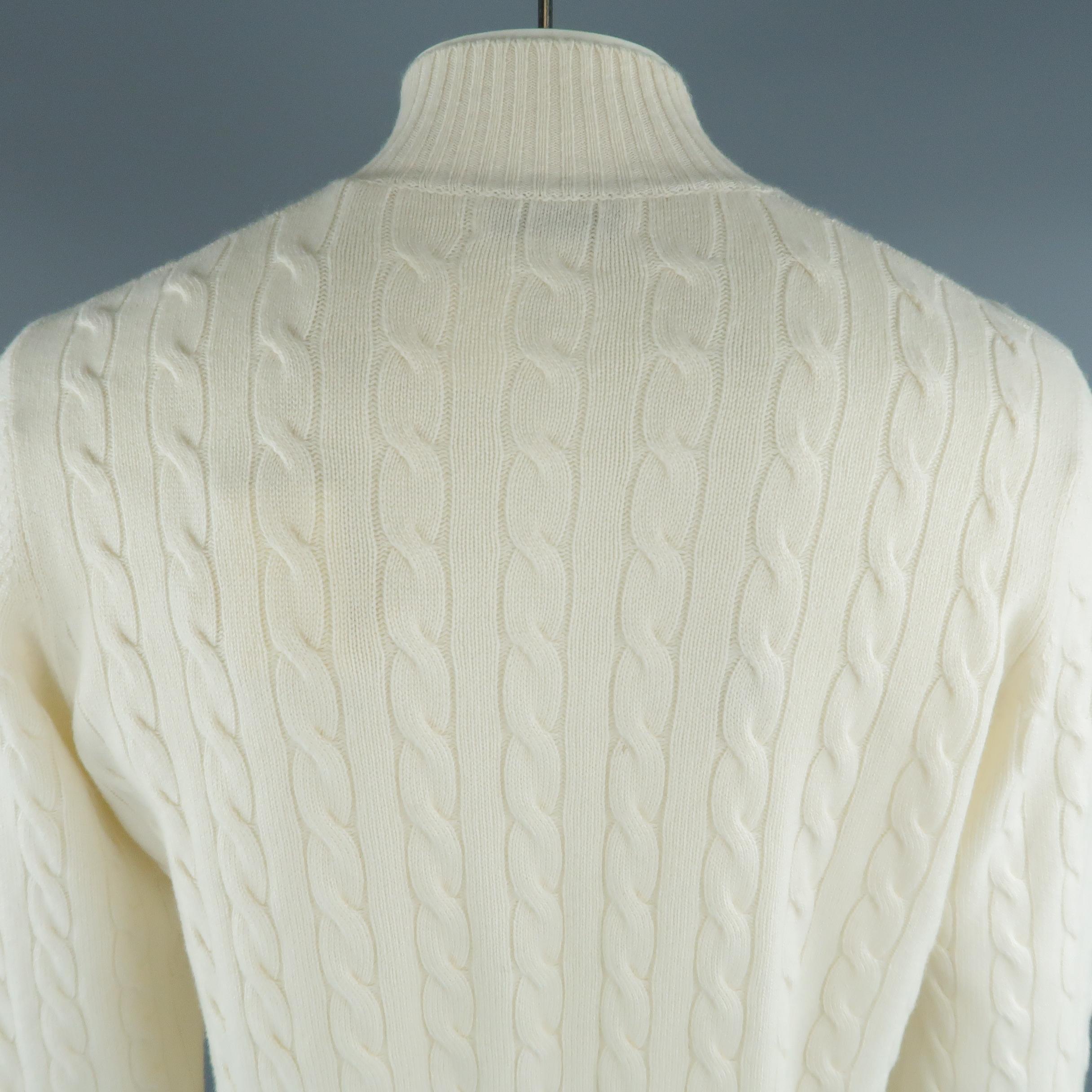 BRUNELLO CUCINELLI Size 44 Cream Cable Knit Cashmere Henley Sweater 1
