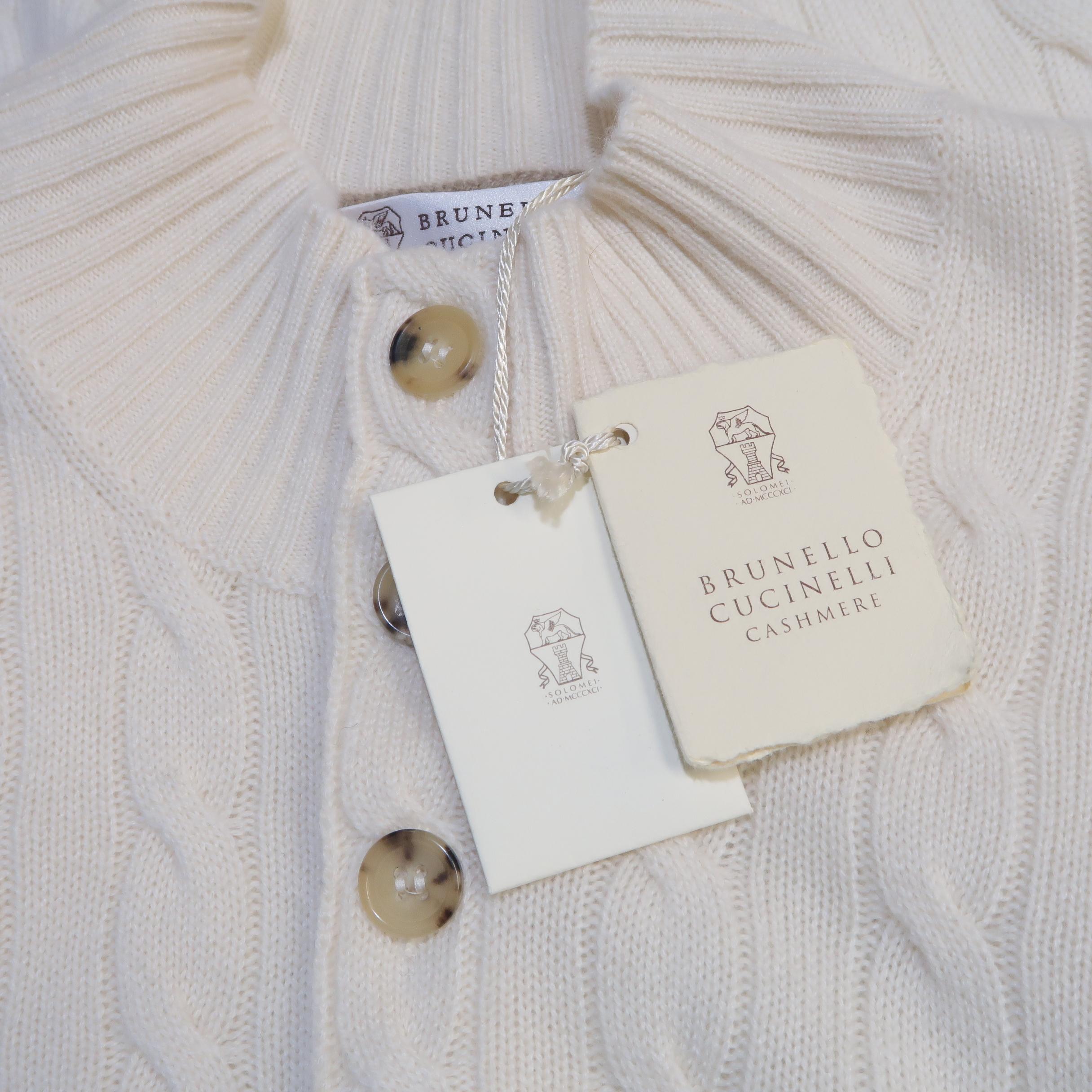 BRUNELLO CUCINELLI Size 44 Cream Cable Knit Cashmere Henley Sweater 3