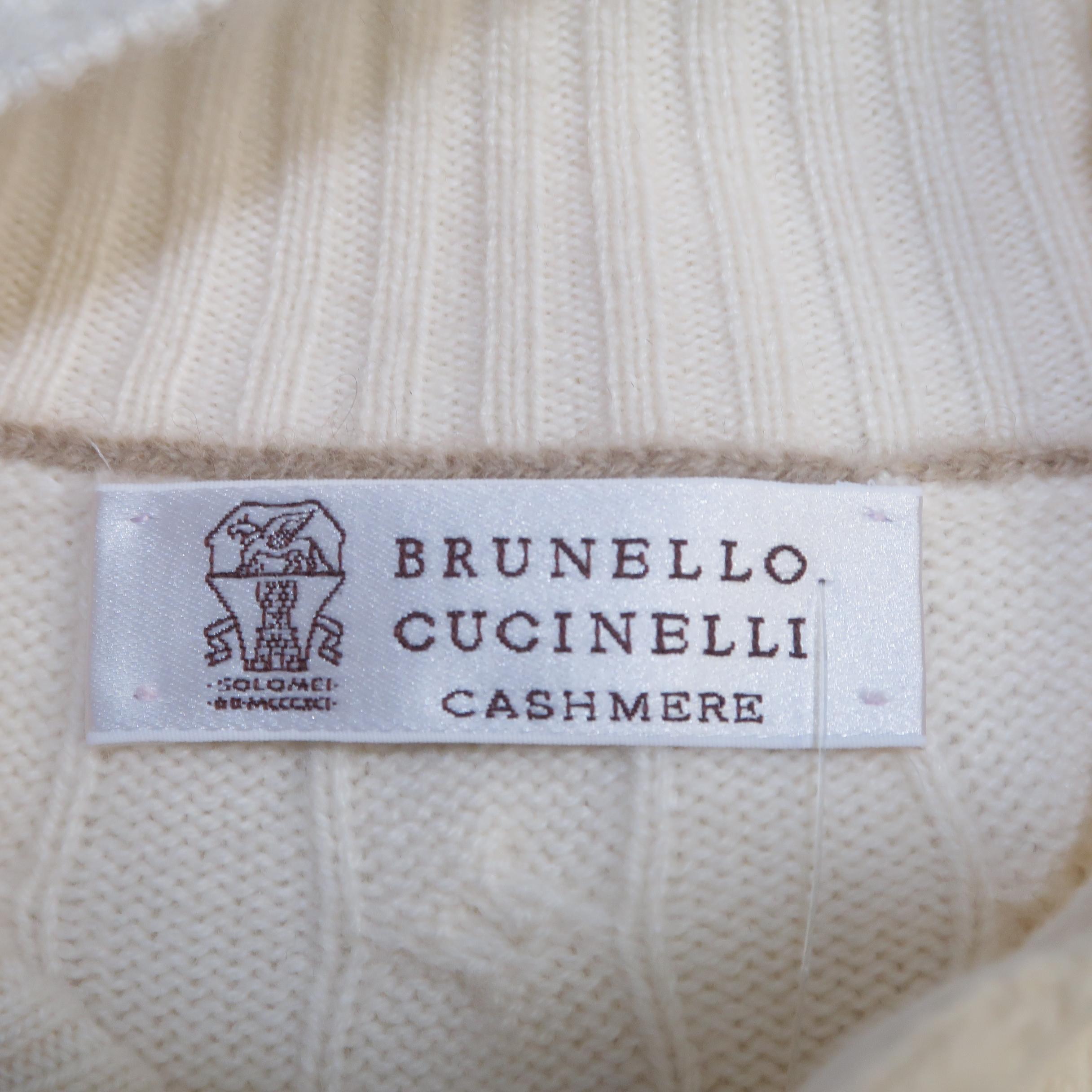 BRUNELLO CUCINELLI Size 44 Cream Cable Knit Cashmere Henley Sweater 4