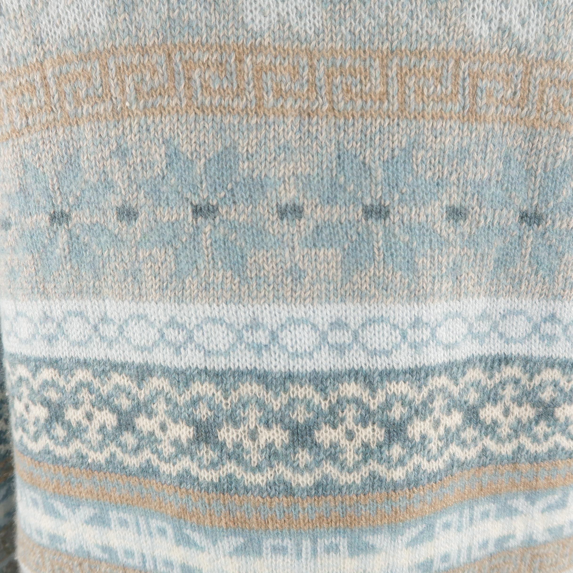 Gray LORO PIANA Size 44 Blue Fairisle Cashmere Sweater
