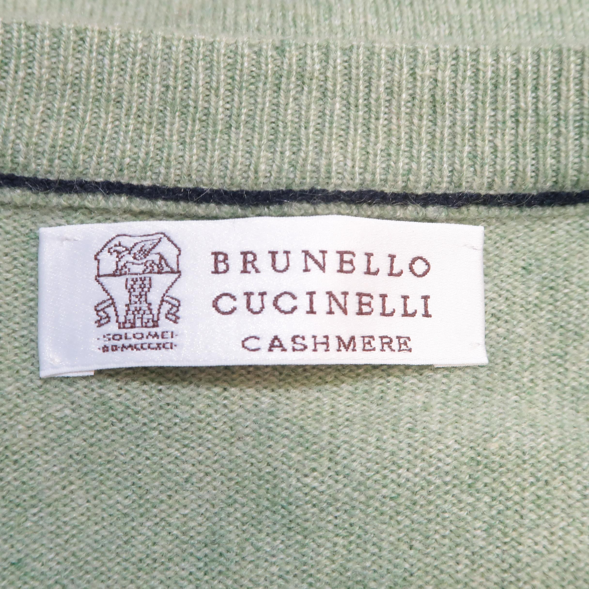 BRUNELLO CUCINELLI Size 44 Green Knitted Cashmere V-neck Sweater 6