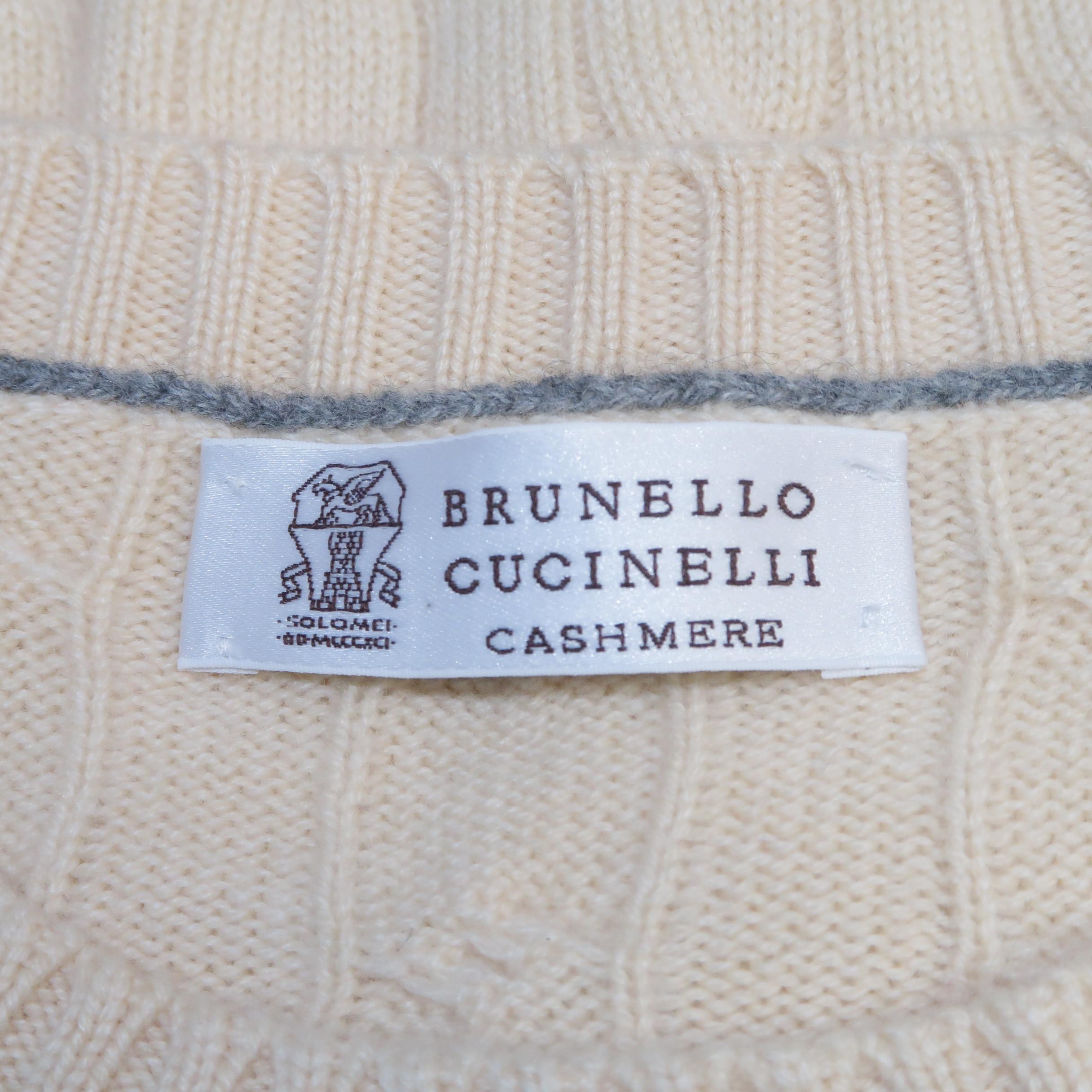 BRUNELLO CUCINELLI Size 42 Beige Cable Knit Cashmere Sweater 5