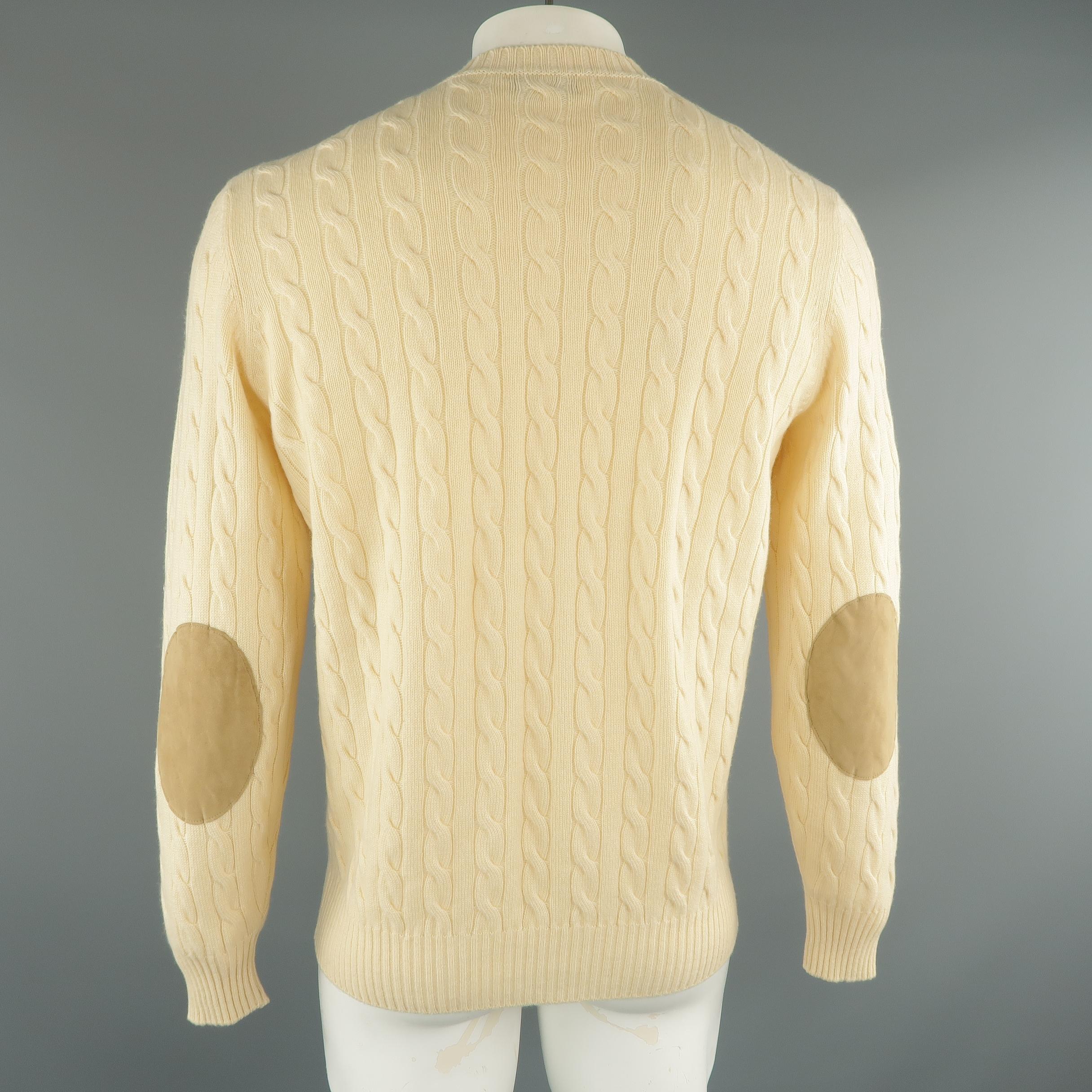 Men's BRUNELLO CUCINELLI Size 42 Beige Cable Knit Cashmere Sweater