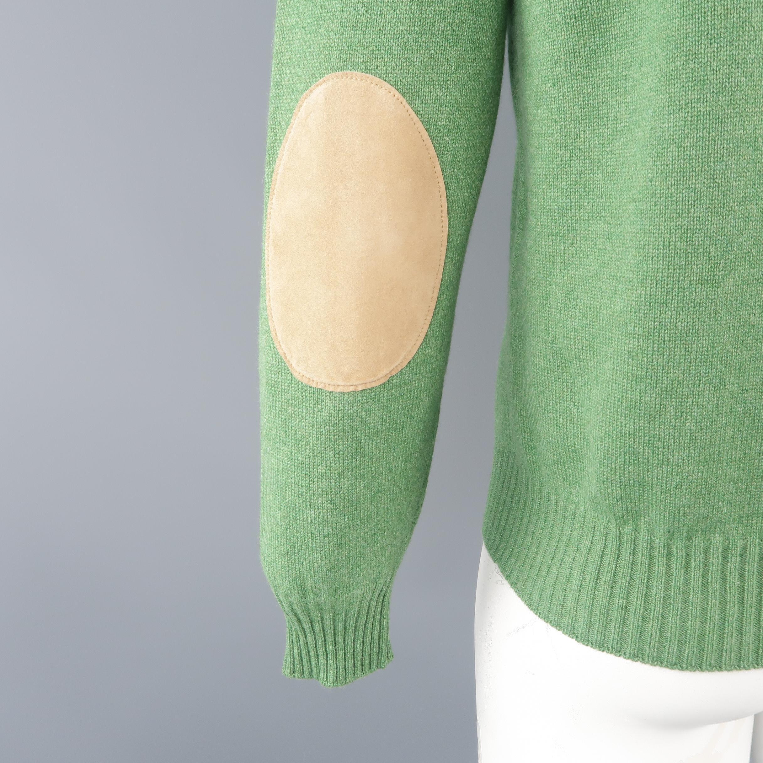 Men's BRUNELLO CUCINELLI Size 42 Green Knitted Cashmere Elbow Pads Sweater In Excellent Condition In San Francisco, CA