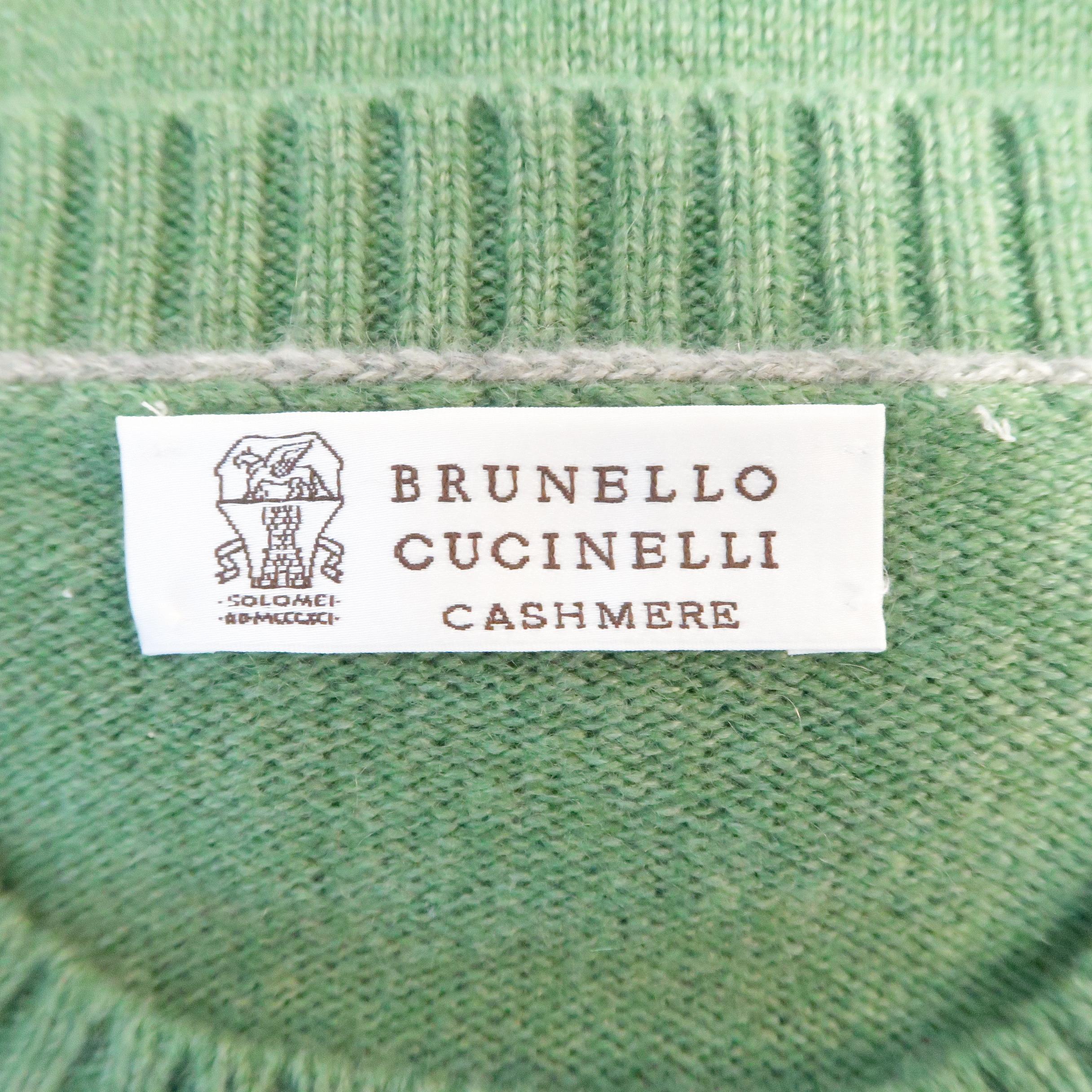 Men's BRUNELLO CUCINELLI Size 42 Green Knitted Cashmere Elbow Pads Sweater 2