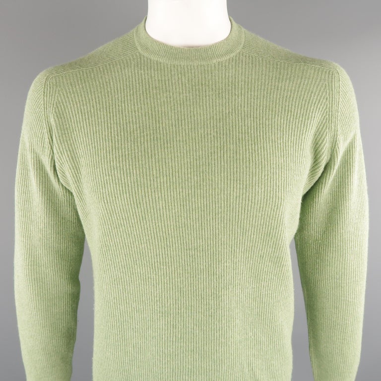 BRUNELLO CUCINELLI Size 42 Green Ribbed Knit Cashmere Sweater For Sale ...
