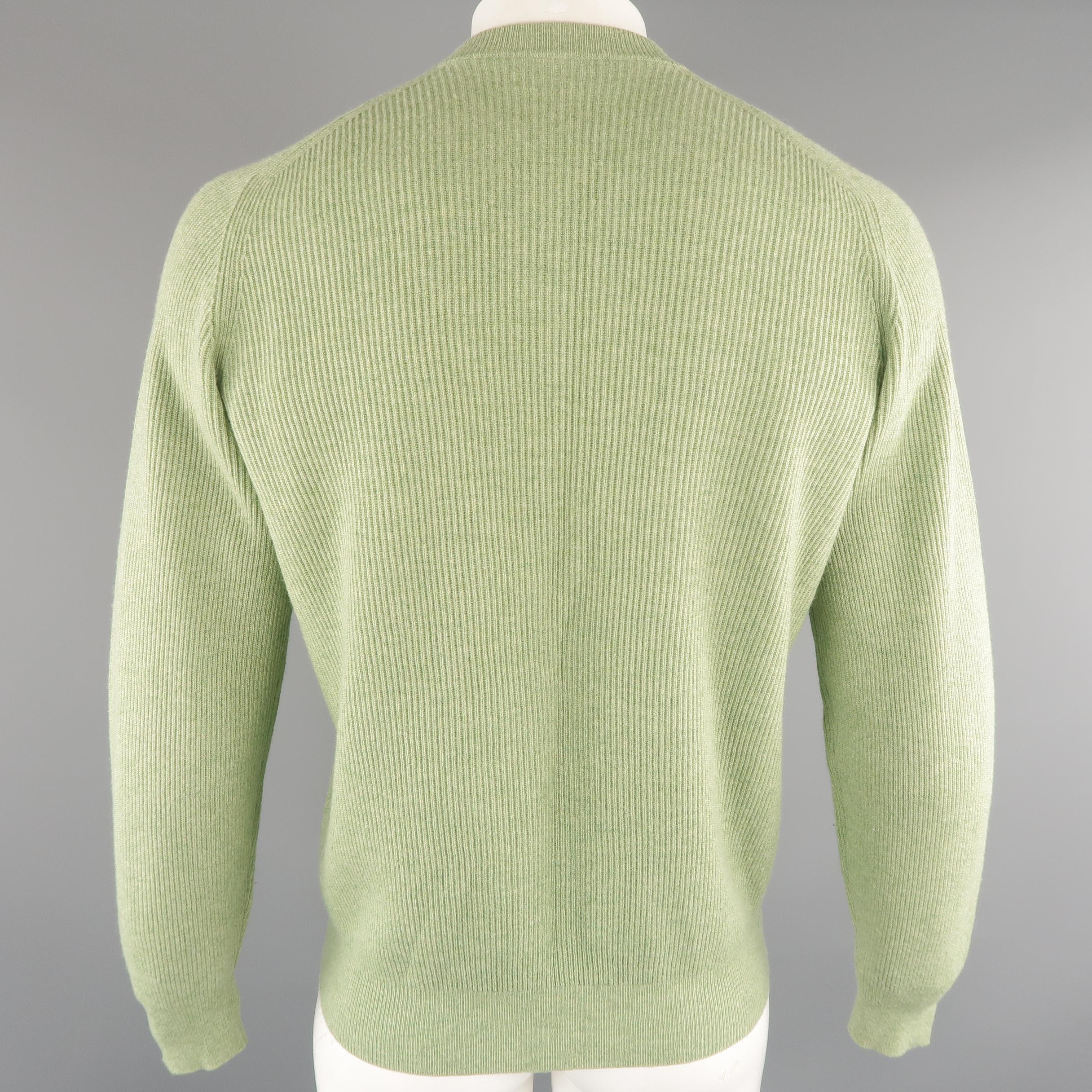 BRUNELLO CUCINELLI Size 42 Green Ribbed Knit Cashmere Sweater In Excellent Condition In San Francisco, CA