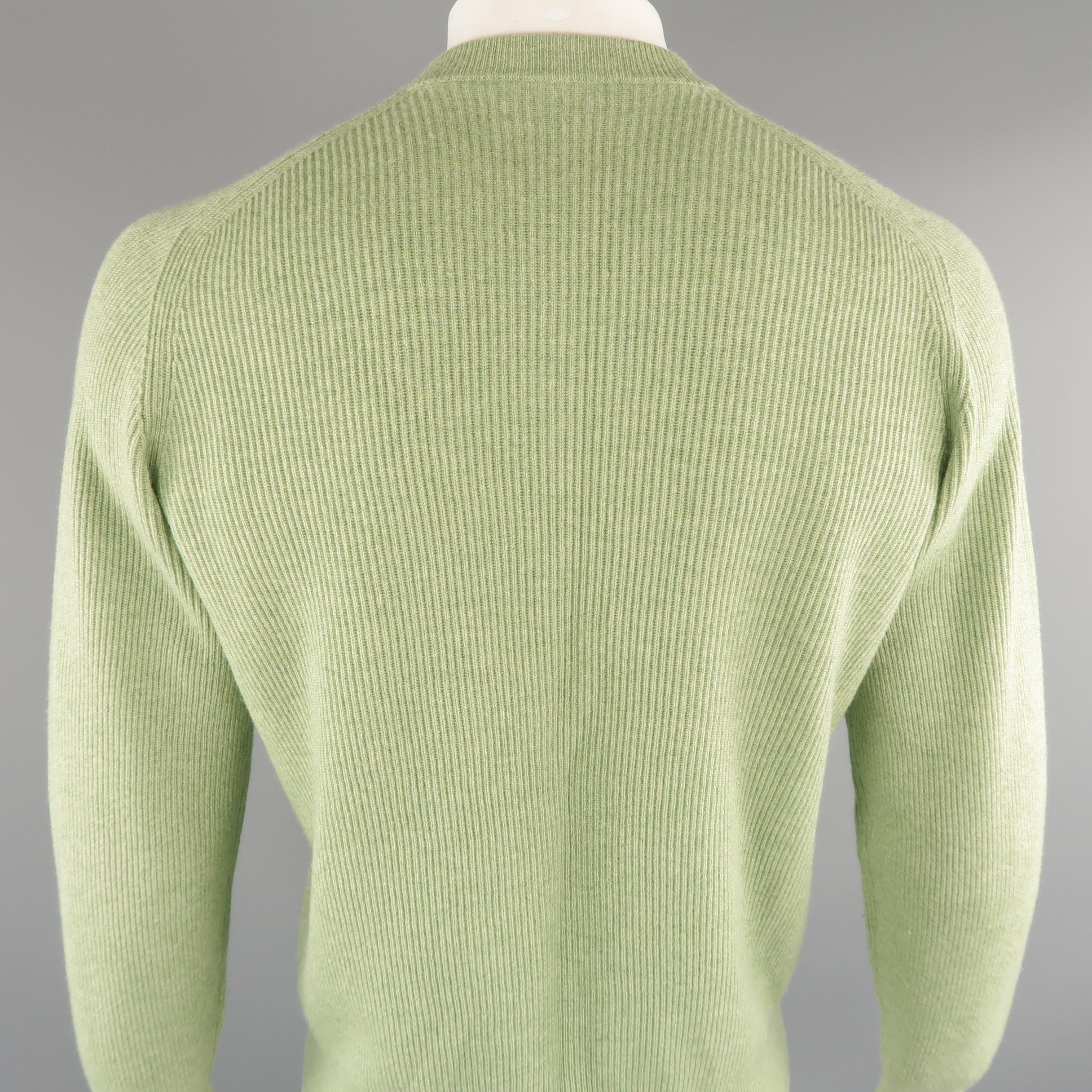 Men's BRUNELLO CUCINELLI Size 42 Green Ribbed Knit Cashmere Sweater
