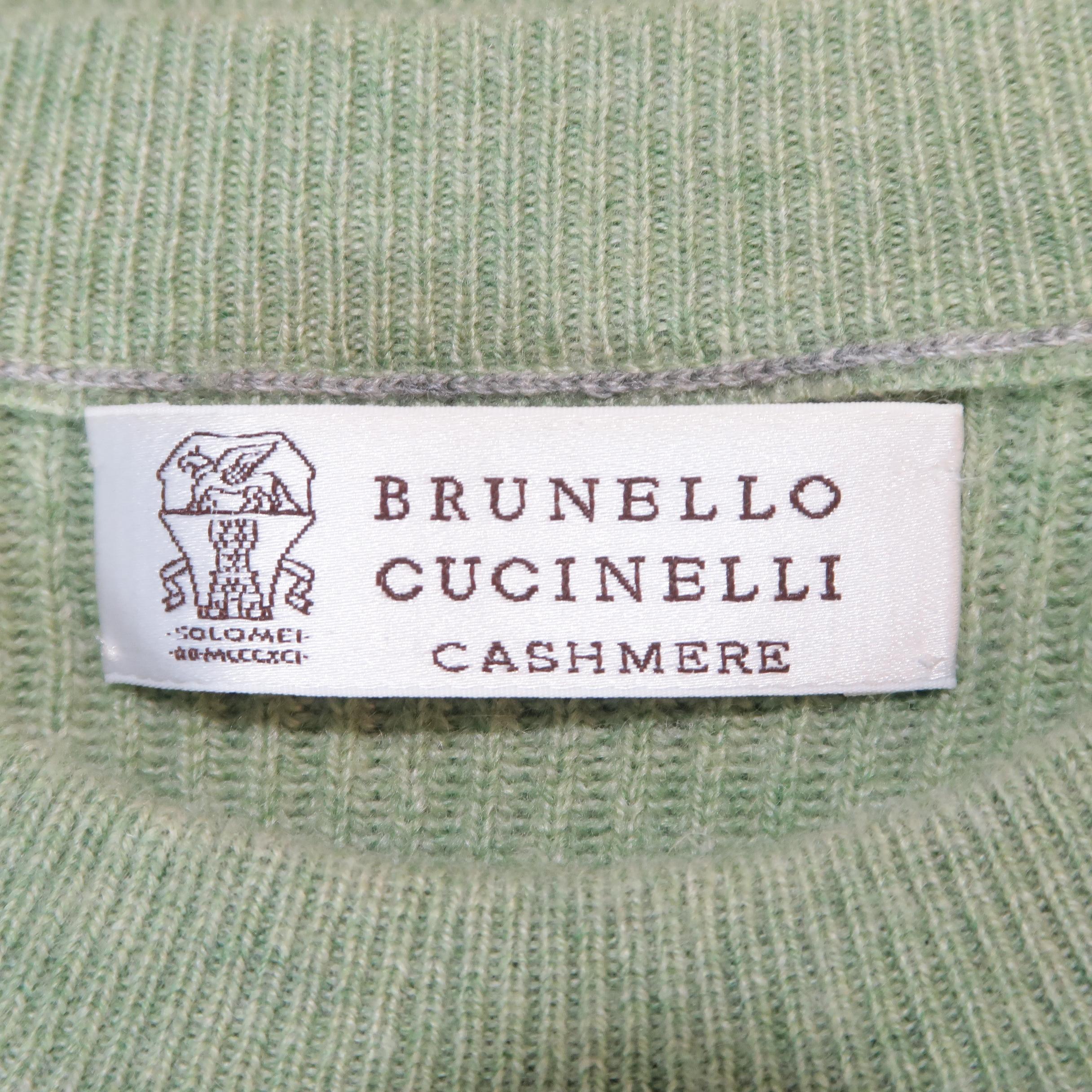 BRUNELLO CUCINELLI Size 42 Green Ribbed Knit Cashmere Sweater 3