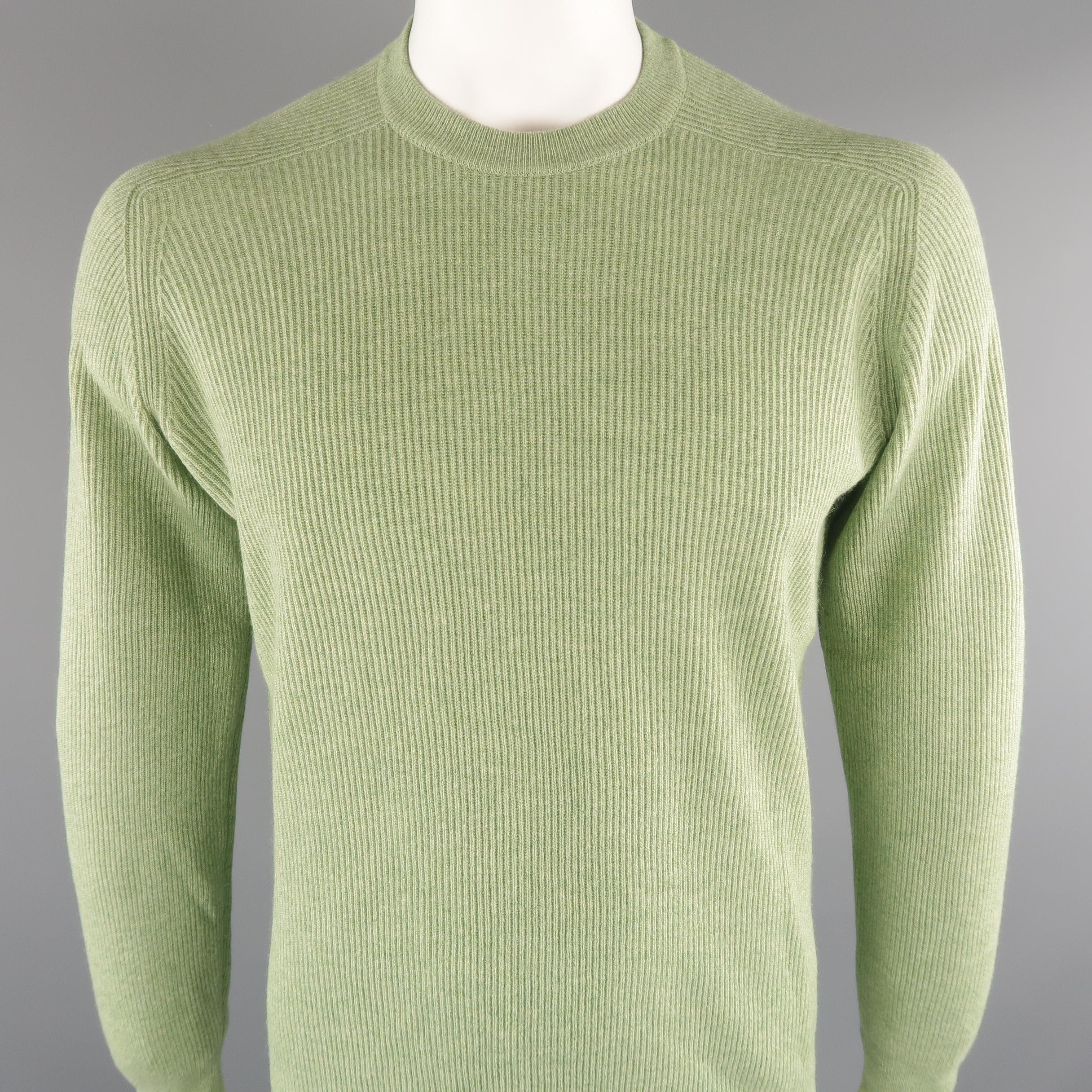 BRUNELLO CUCINELLI sweater comes in 100% cashmere in a green tone, ribbed knit, with a crewneck and ribbed cuff and waistband. Made in Italy.
 
New with Tags.
Marked: 54 IT
 
Measurements:
 
Shoulder: 17.5 in.
Chest: 46 in.
Sleeve: 26.5 in.
Length: