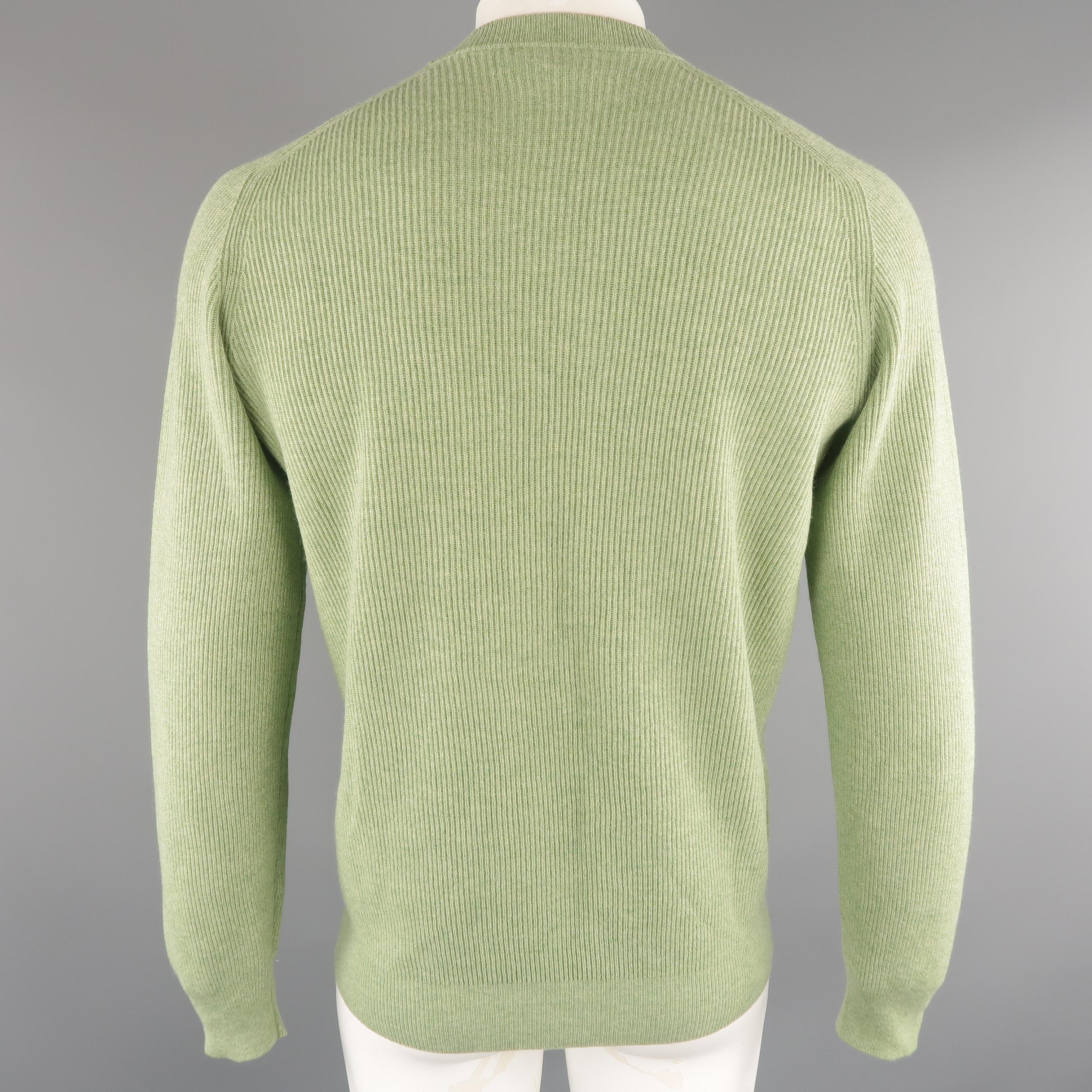 Beige Men's BRUNELLO CUCINELLI Size 44 Green Ribbed Knit Cashmere Sweater