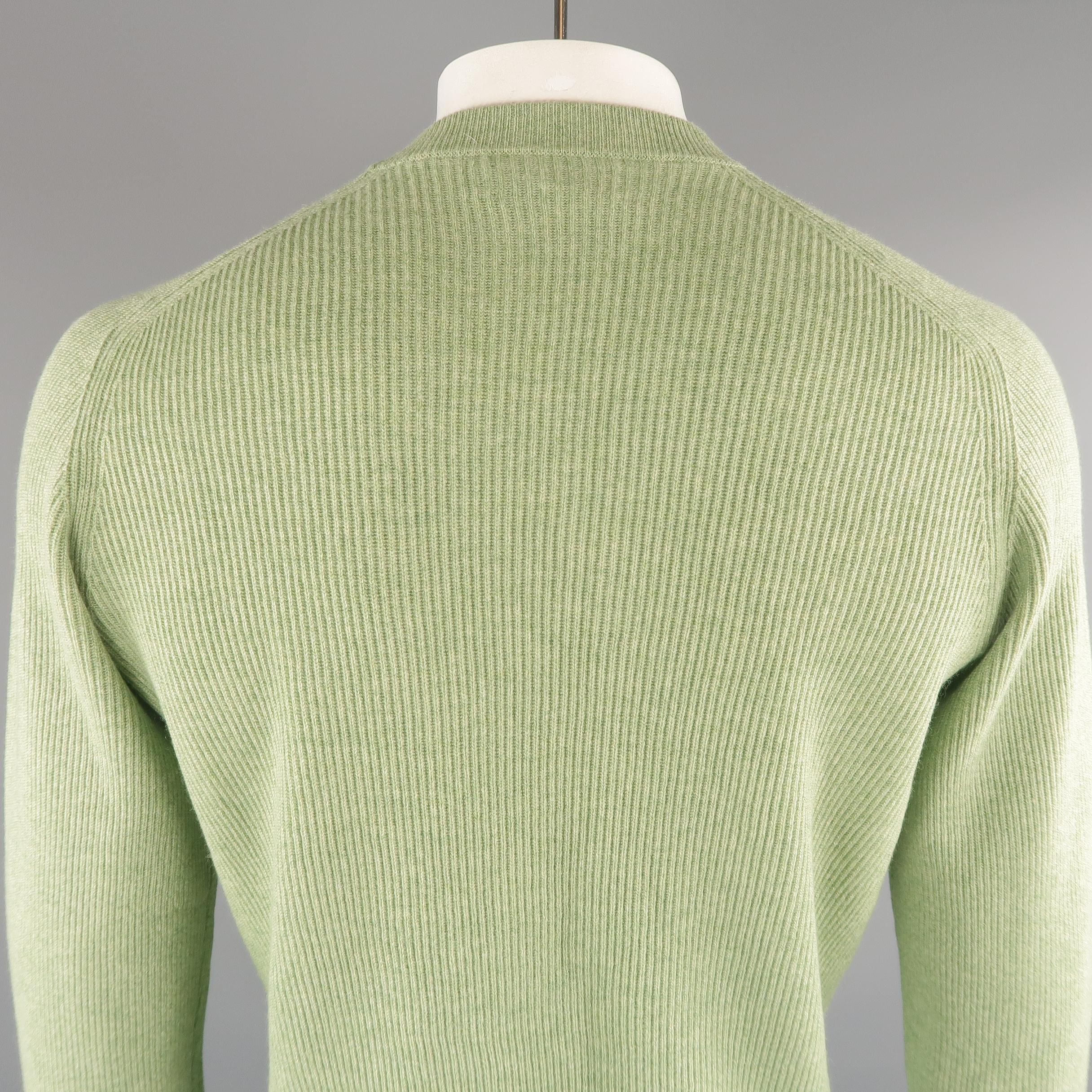 Men's BRUNELLO CUCINELLI Size 44 Green Ribbed Knit Cashmere Sweater In New Condition In San Francisco, CA