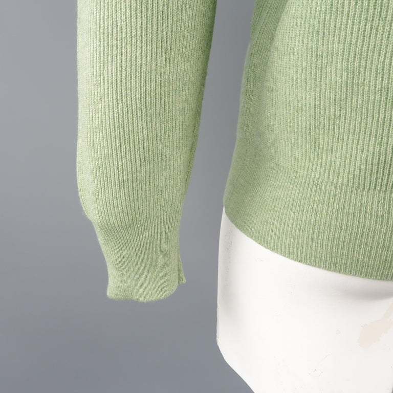 Men's BRUNELLO CUCINELLI Size 44 Green Ribbed Knit Cashmere Sweater at ...