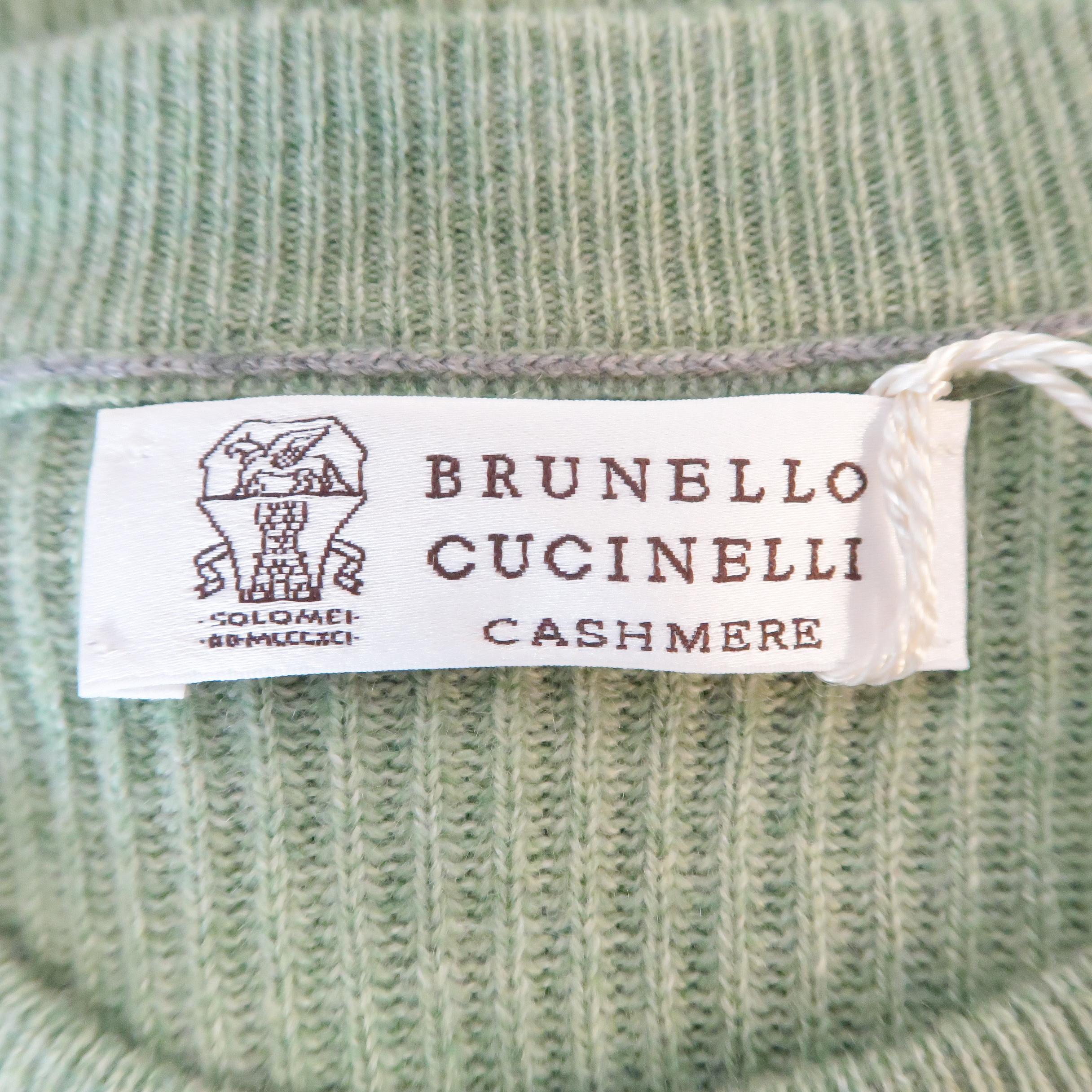 Men's BRUNELLO CUCINELLI Size 44 Green Ribbed Knit Cashmere Sweater 4
