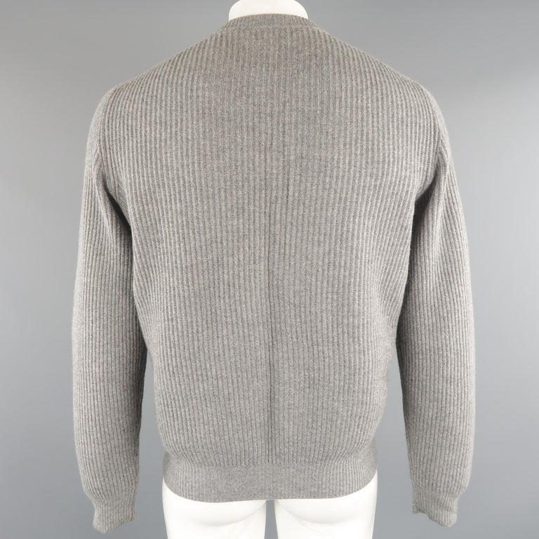 Men's BRUNELLO CUCINELLI Size 44 Grey Ribbed Knit Cashmere Sweater at