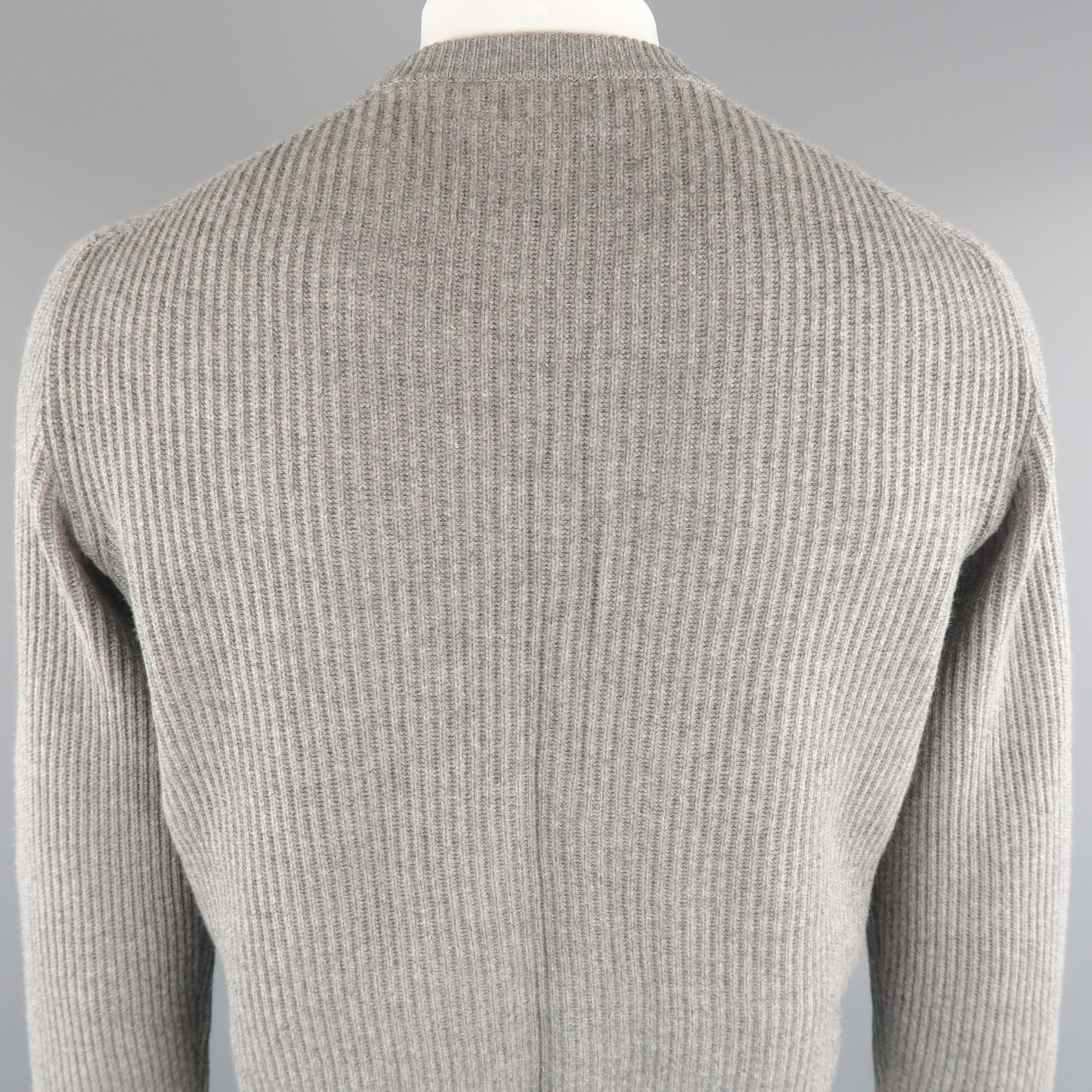 Men's BRUNELLO CUCINELLI Size 44 Grey Ribbed Knit Cashmere Sweater 1