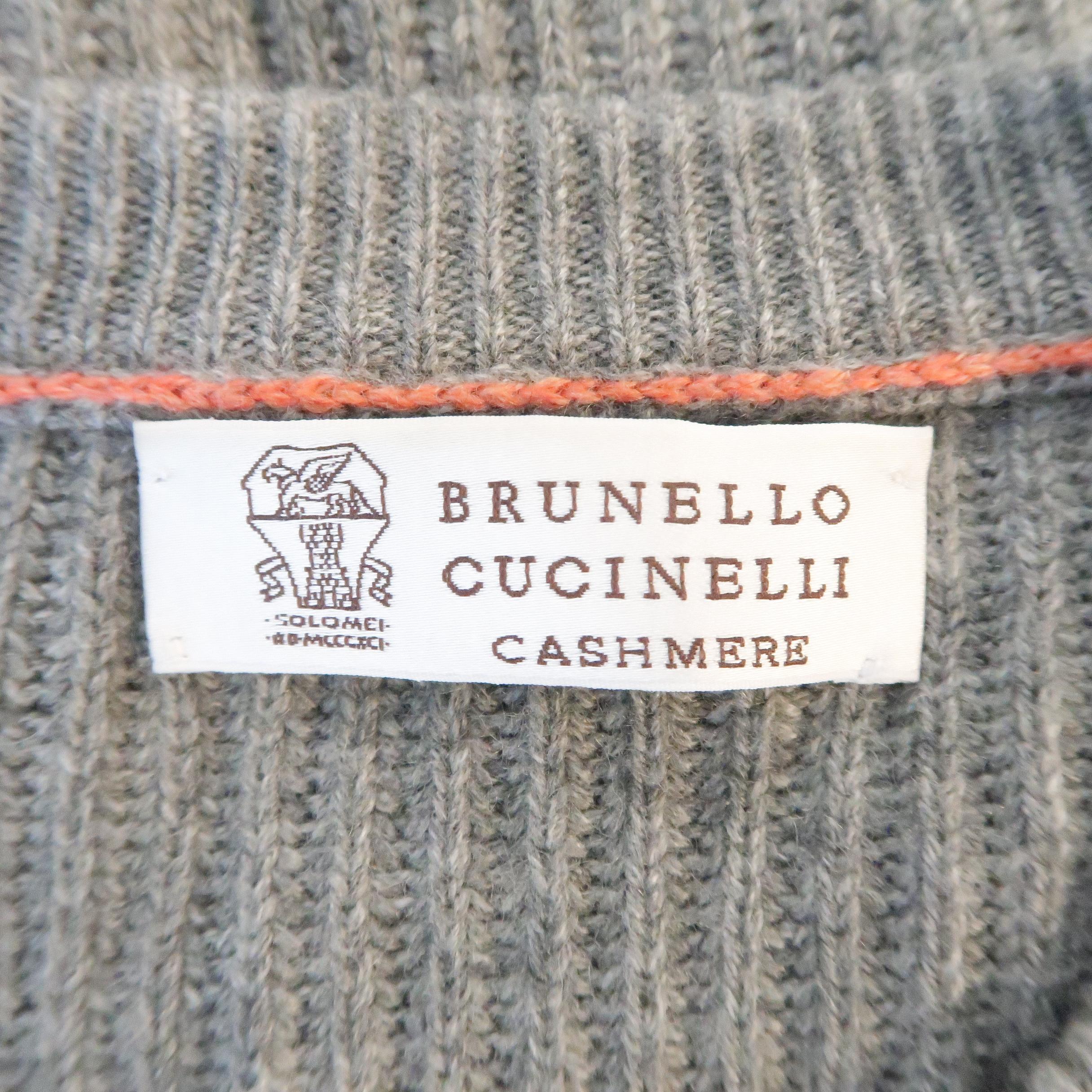 Men's BRUNELLO CUCINELLI Size 44 Grey Ribbed Knit Cashmere Sweater 4