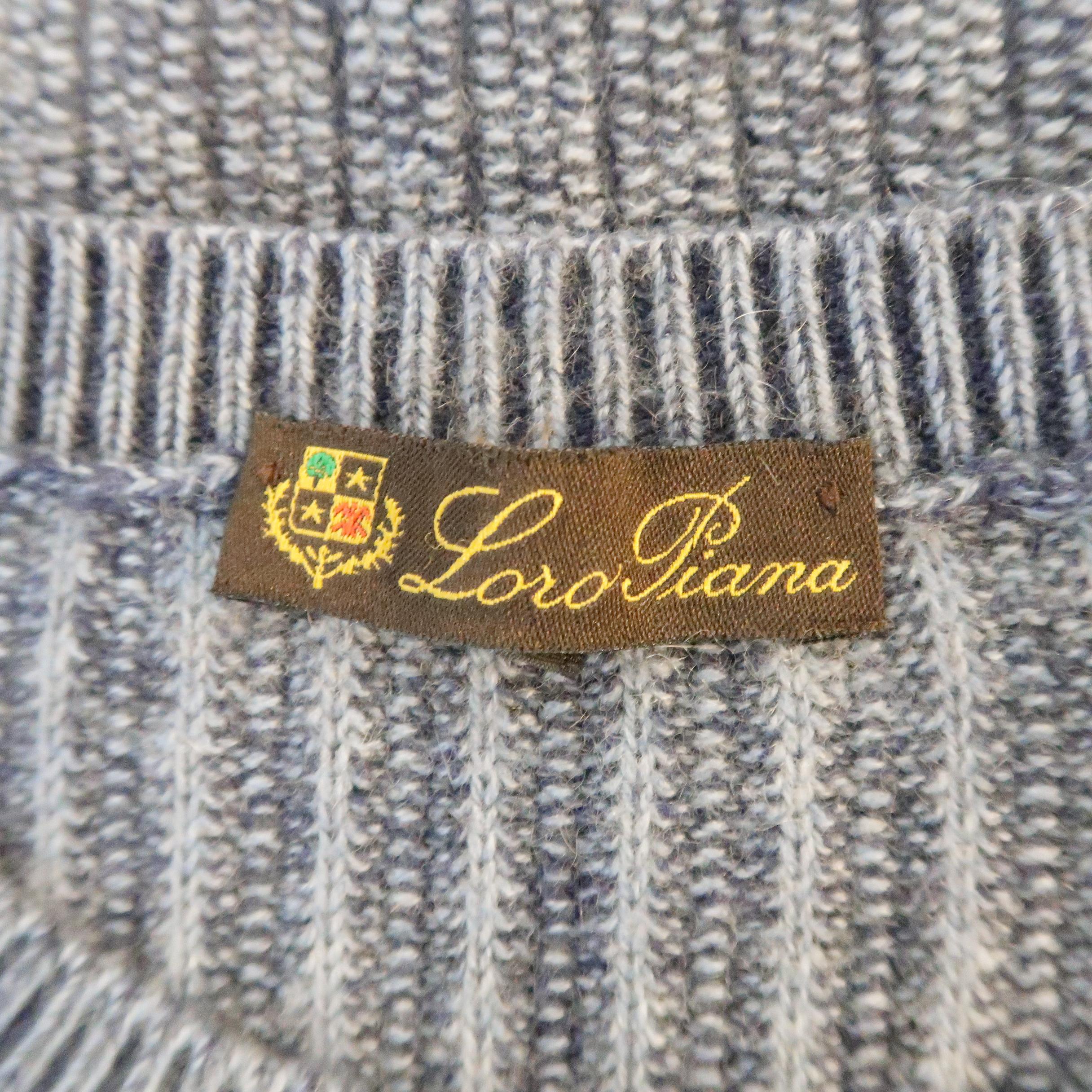 LORO PIANA Size 42 Navy Ribbed Knit Cashmere Sweater 3