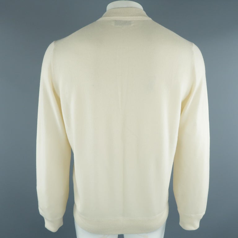 BRUNELLO CUCINELLI Size 44 Beige Cable Knit Cashmere Henley Sweater at ...