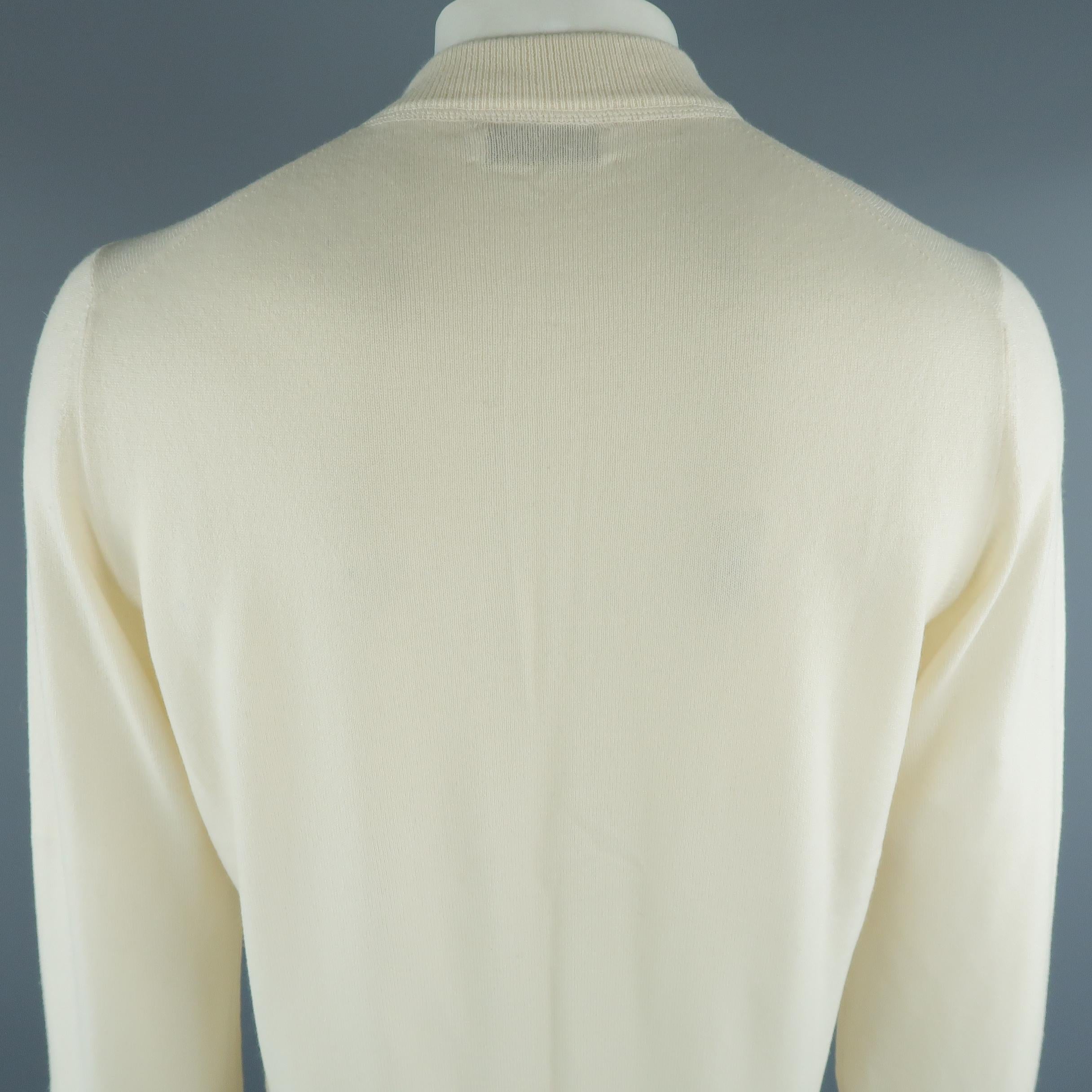 BRUNELLO CUCINELLI Size 44 Beige Cable Knit Cashmere Henley Sweater 1