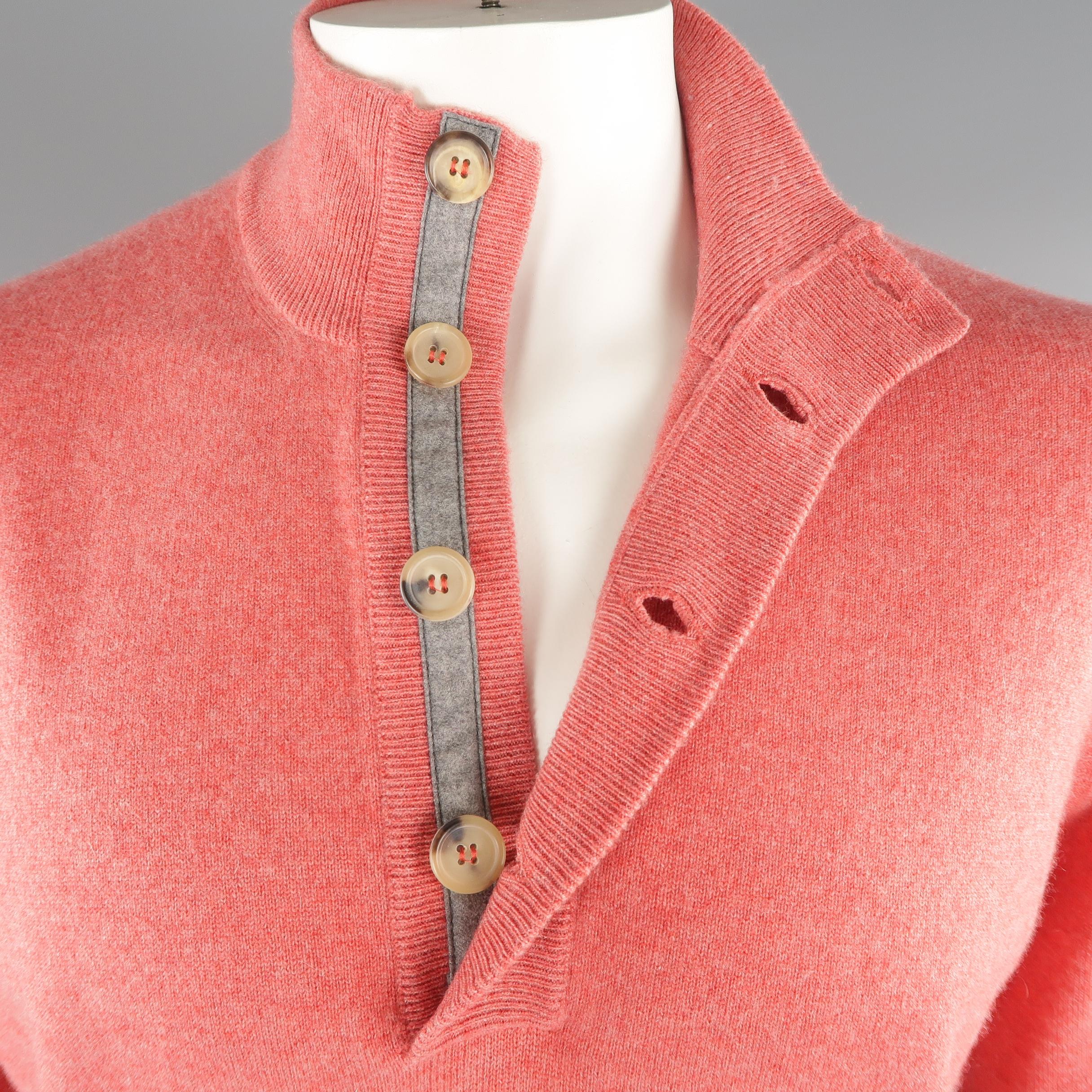 Pink BRUNELLO CUCINELLI Size 42 Salmon Knitted Cashmere Henley Sweater