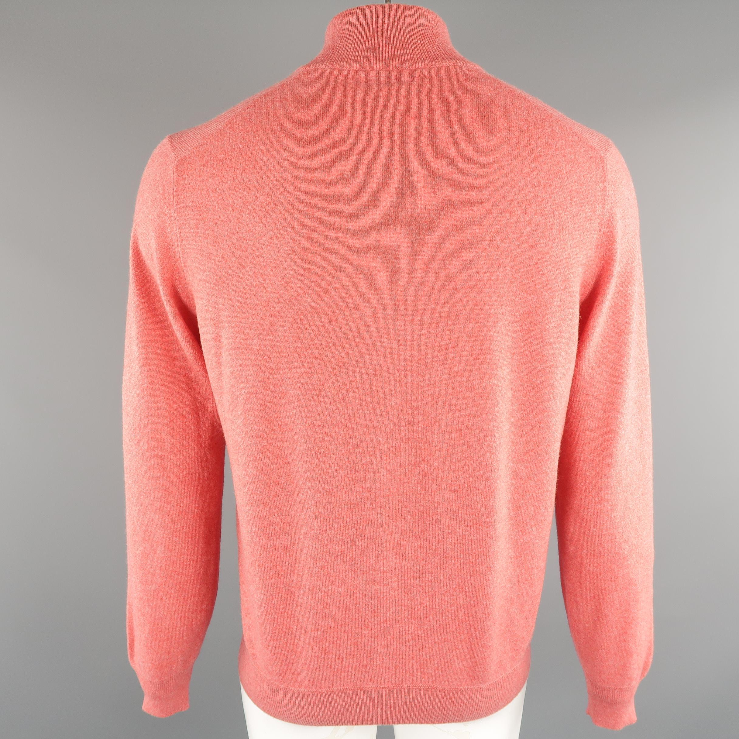 Men's BRUNELLO CUCINELLI Size 42 Salmon Knitted Cashmere Henley Sweater