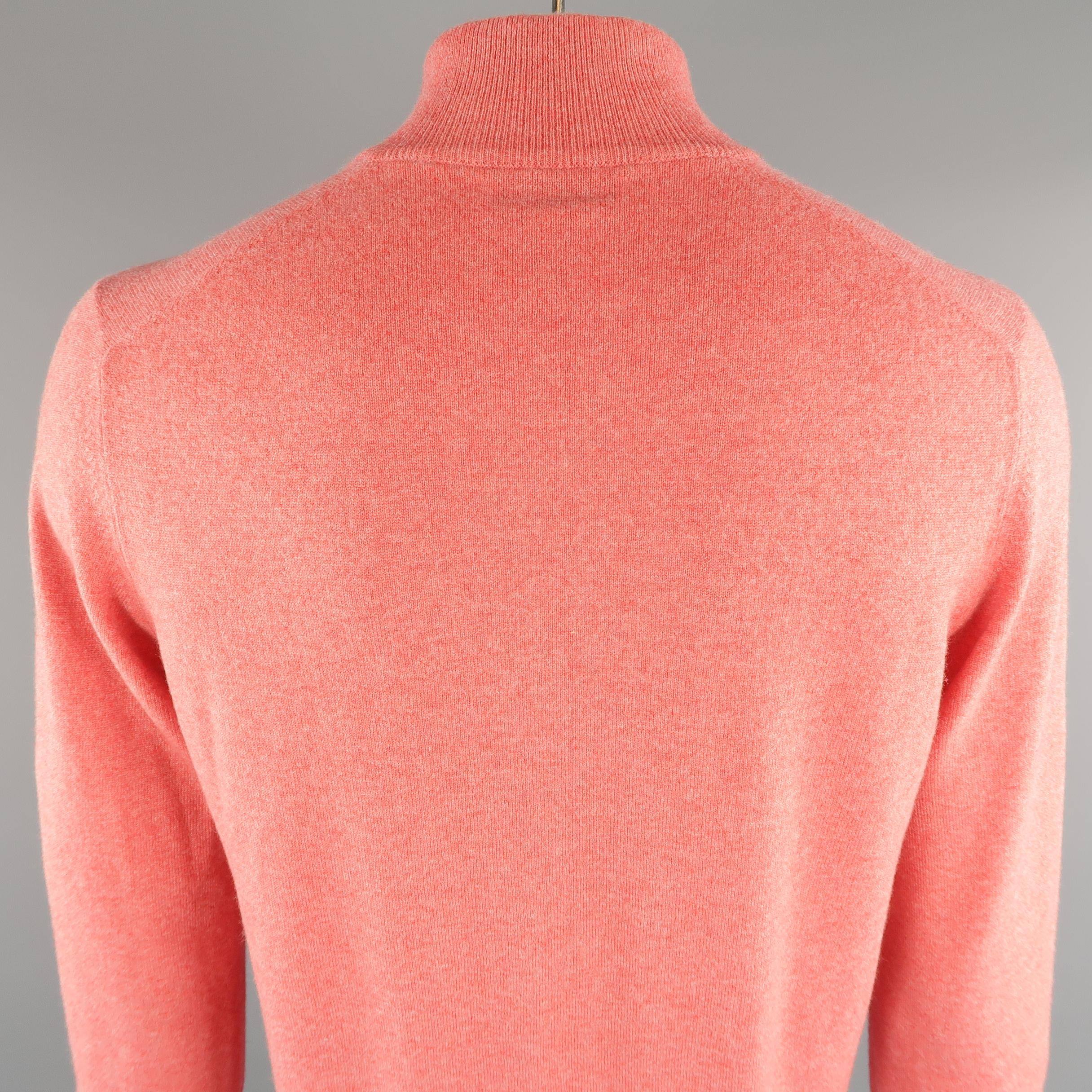 BRUNELLO CUCINELLI Size 42 Salmon Knitted Cashmere Henley Sweater 1