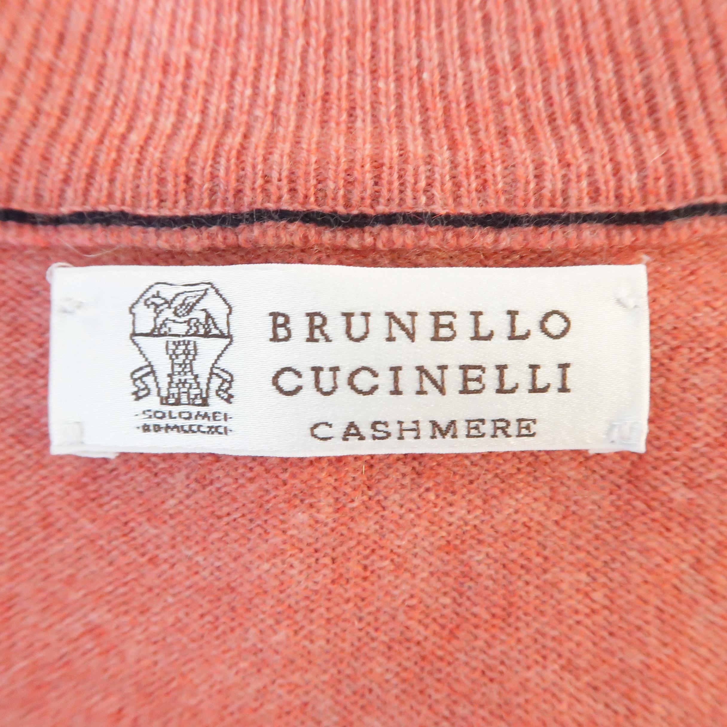 BRUNELLO CUCINELLI Size 42 Salmon Knitted Cashmere Henley Sweater 5