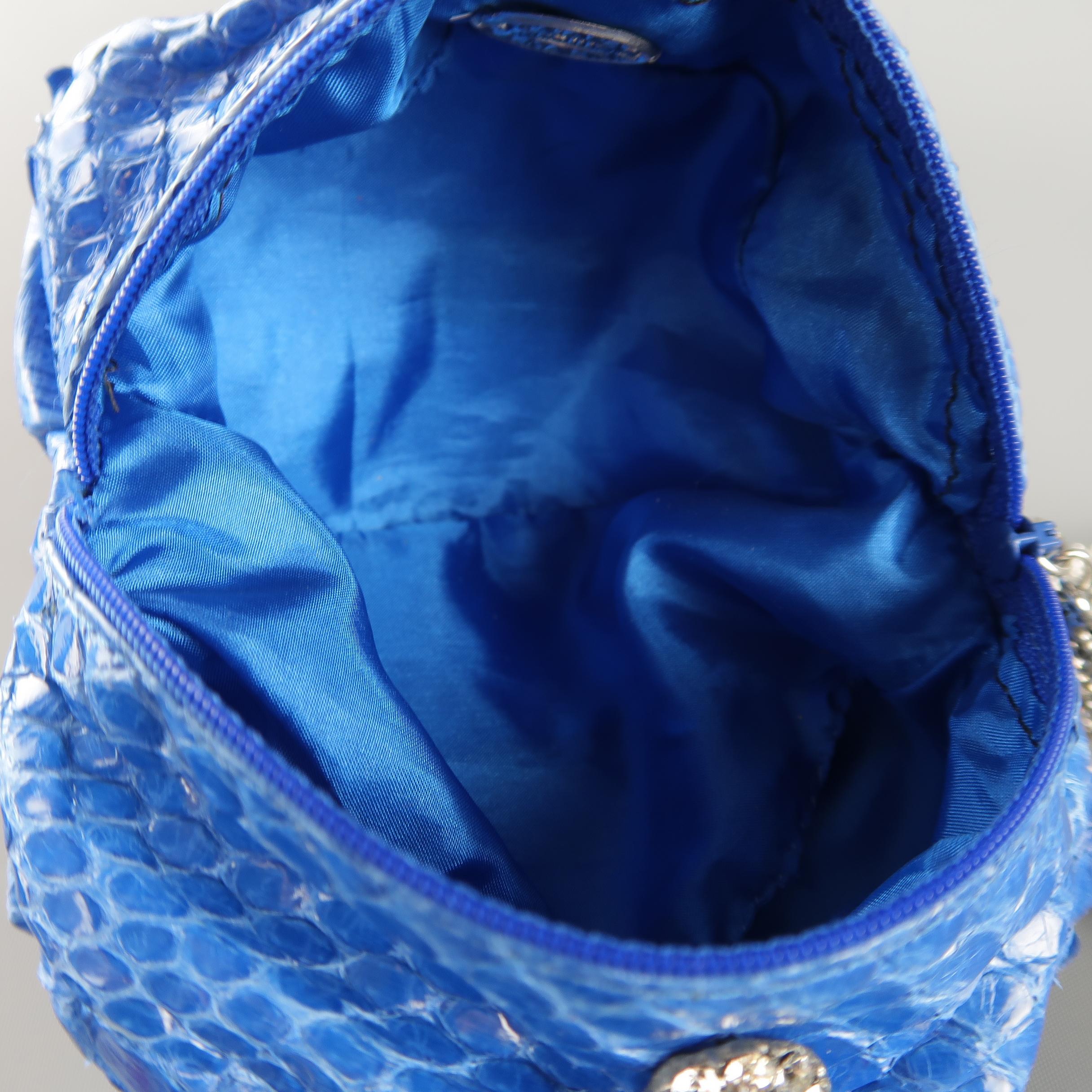 CLARA KASAVINA Blue Python Skin Swarovski Crystal Hoop & Tassel Wristlet Handbag 6
