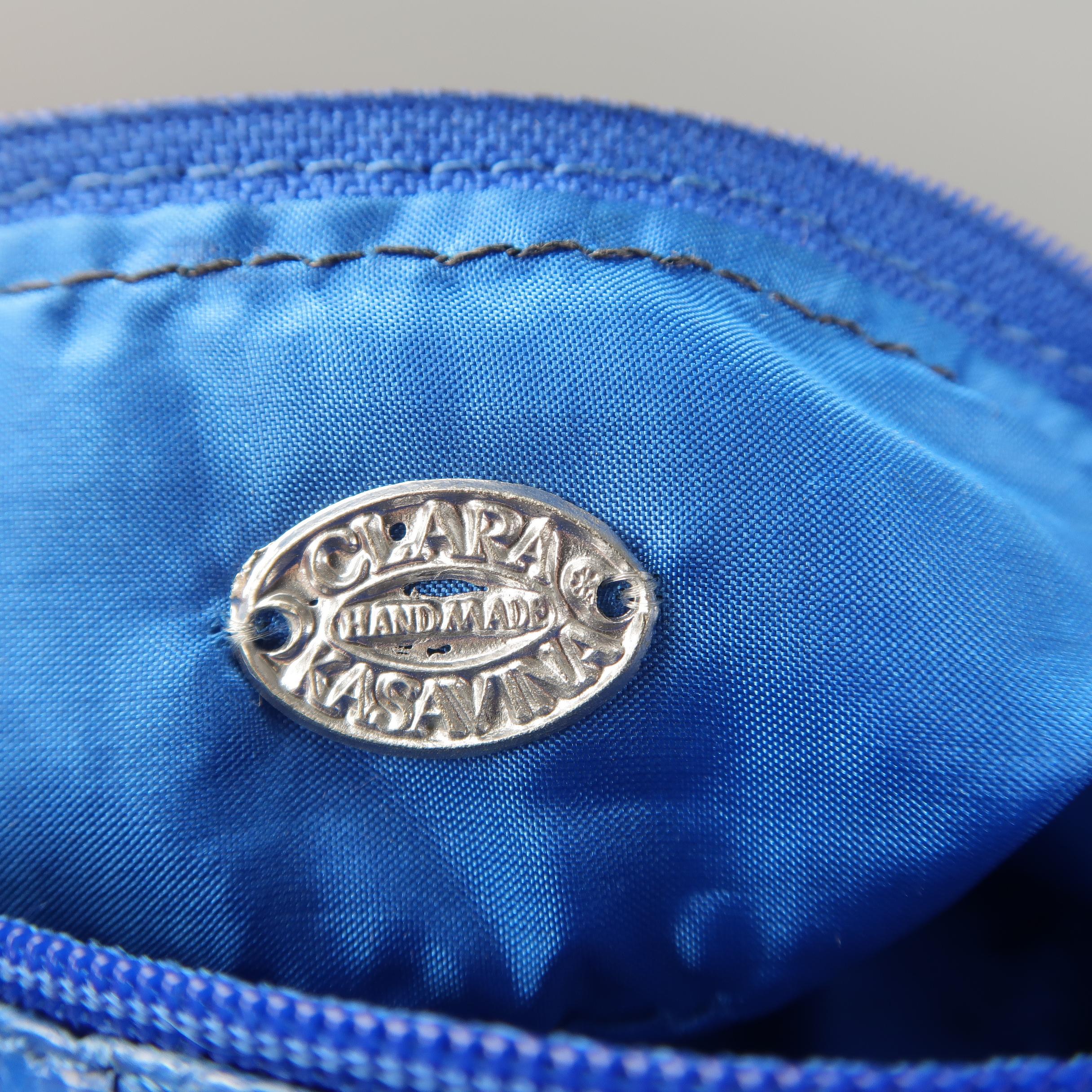 CLARA KASAVINA Blue Python Skin Swarovski Crystal Hoop & Tassel Wristlet Handbag 7