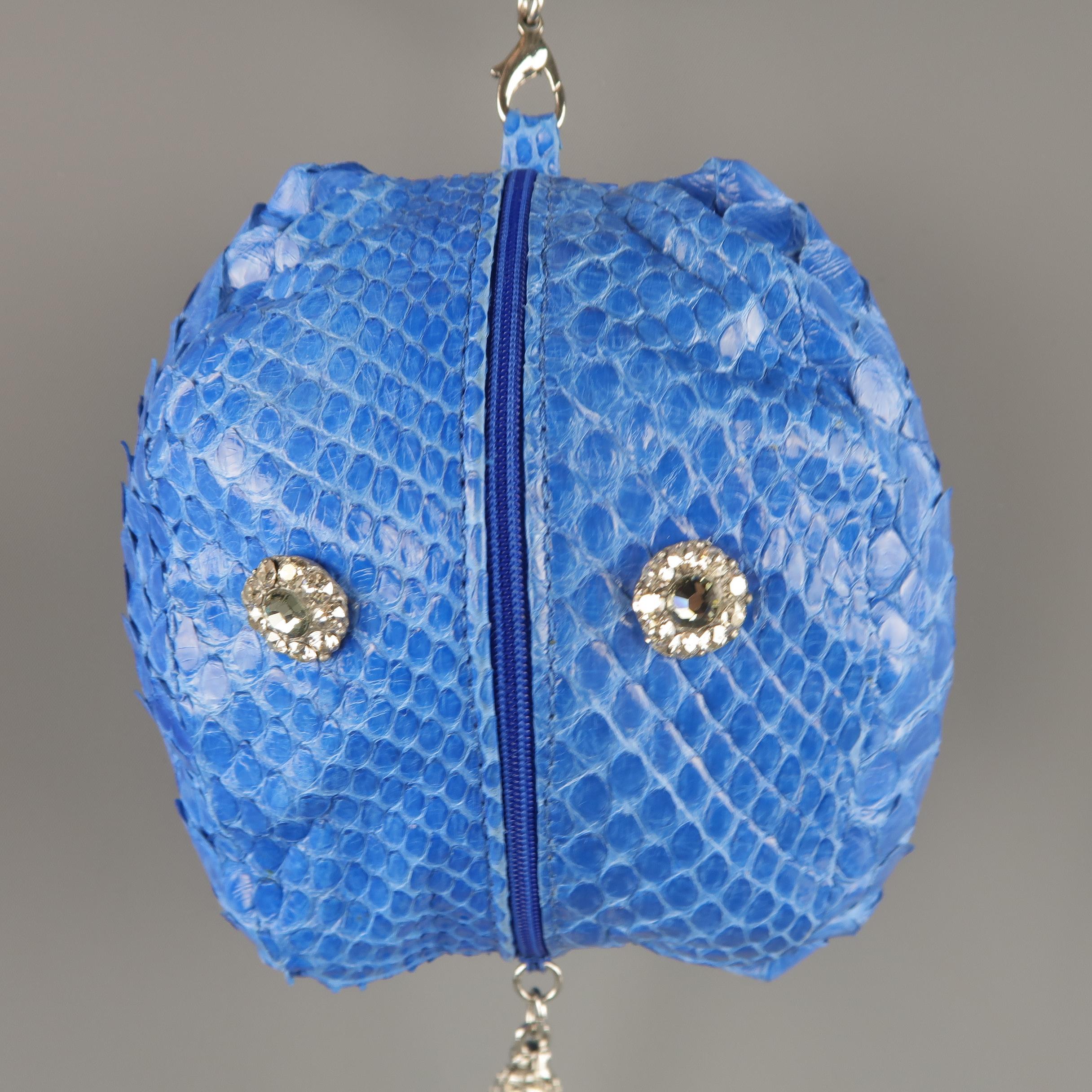 CLARA KASAVINA Blue Python Skin Swarovski Crystal Hoop & Tassel Wristlet Handbag 5
