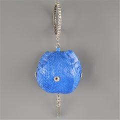 CLARA KASAVINA Blue Python Skin Swarovski Crystal Hoop & Tassel Wristlet Handbag
