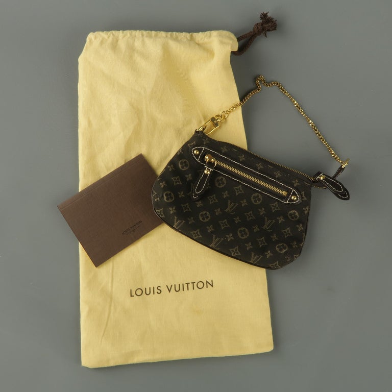LOUIS VUITTON Brown Monogram Fabric Gold Chain Strap Mini Purse Wallet Pouch Bag at 1stdibs