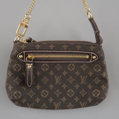 LOUIS VUITTON Brown Monogram Fabric Gold Chain Strap Mini Purse Wallet Pouch Bag