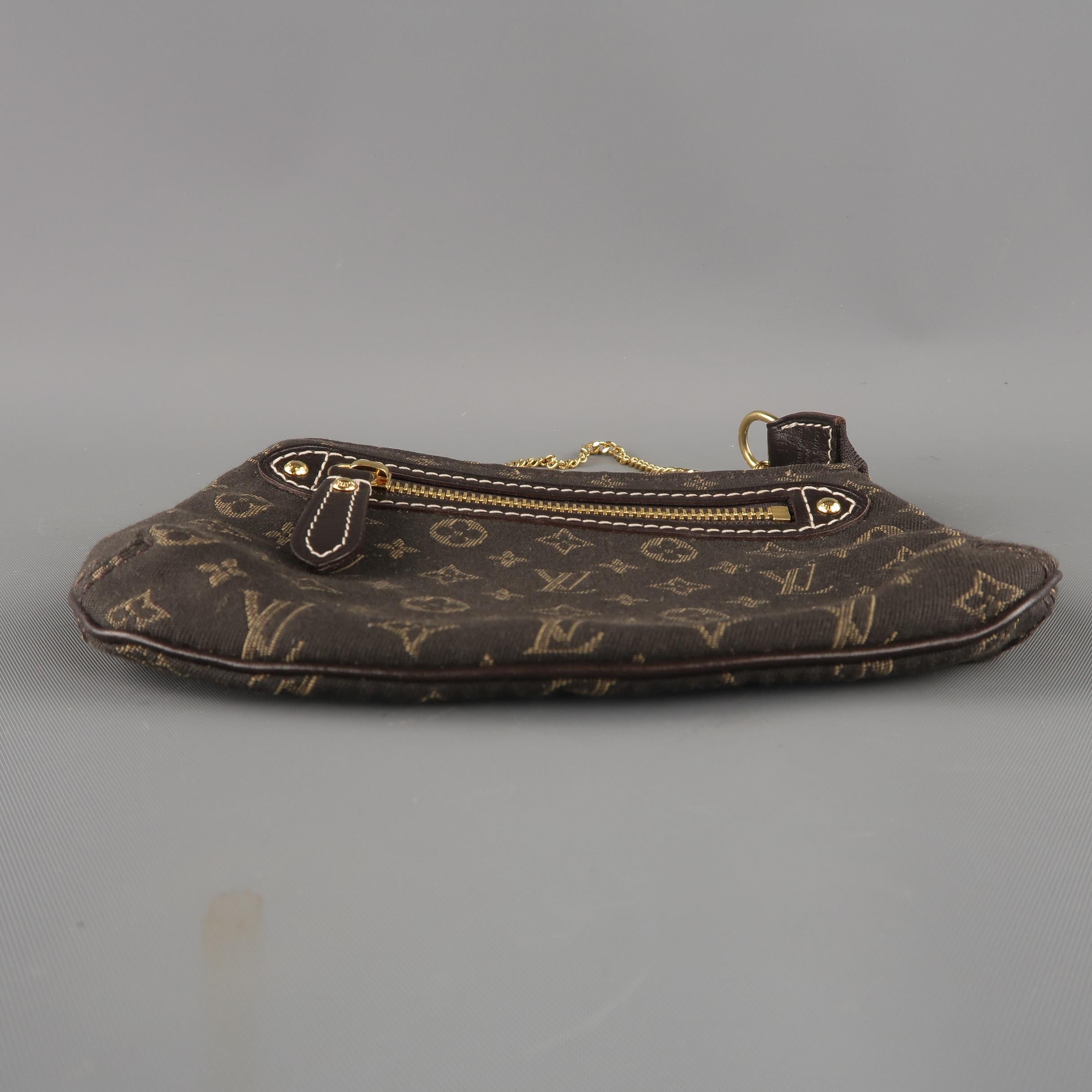 Women's LOUIS VUITTON Brown Monogram Fabric Gold Chain Strap Mini Purse Wallet Pouch Bag