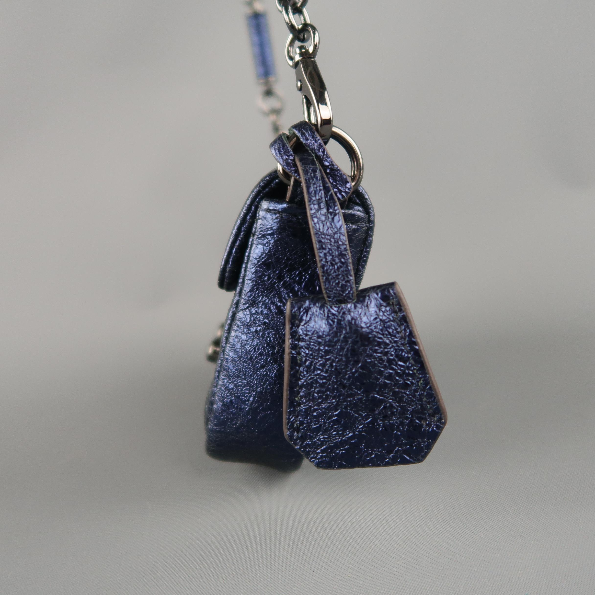 ANYA HINDMARCH Metallic Navy Blue Leather TINY TIM Mini Shoulder Bag In Good Condition In San Francisco, CA