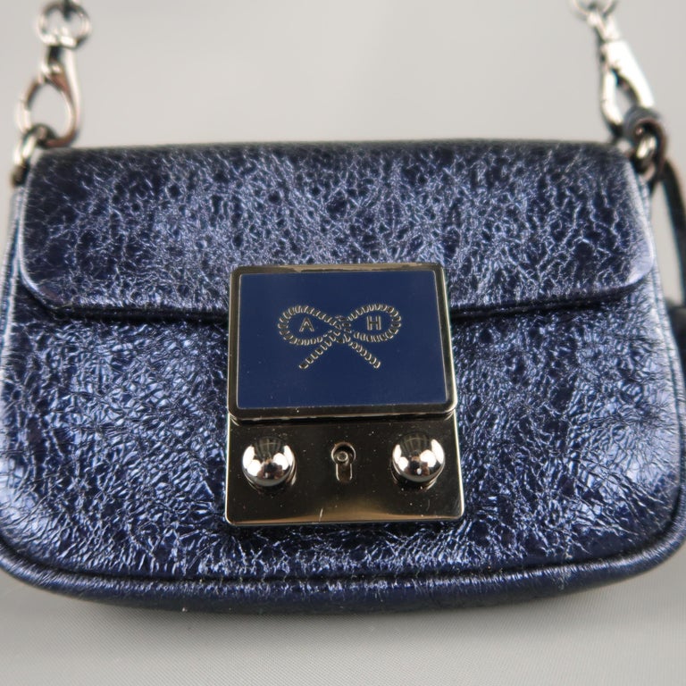 ANYA HINDMARCH Metallic Navy Blue Leather TINY TIM Mini Shoulder Bag at