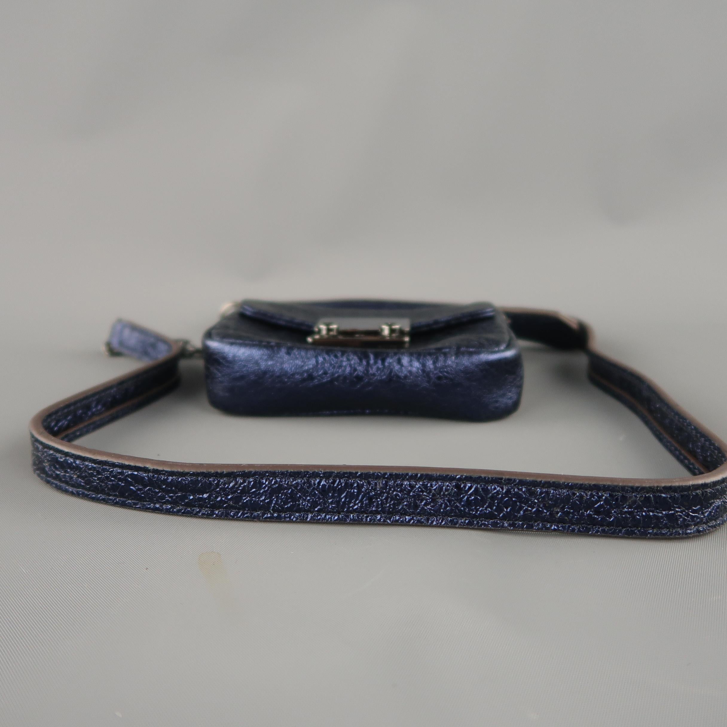 ANYA HINDMARCH Metallic Navy Blue Leather TINY TIM Mini Shoulder Bag 1