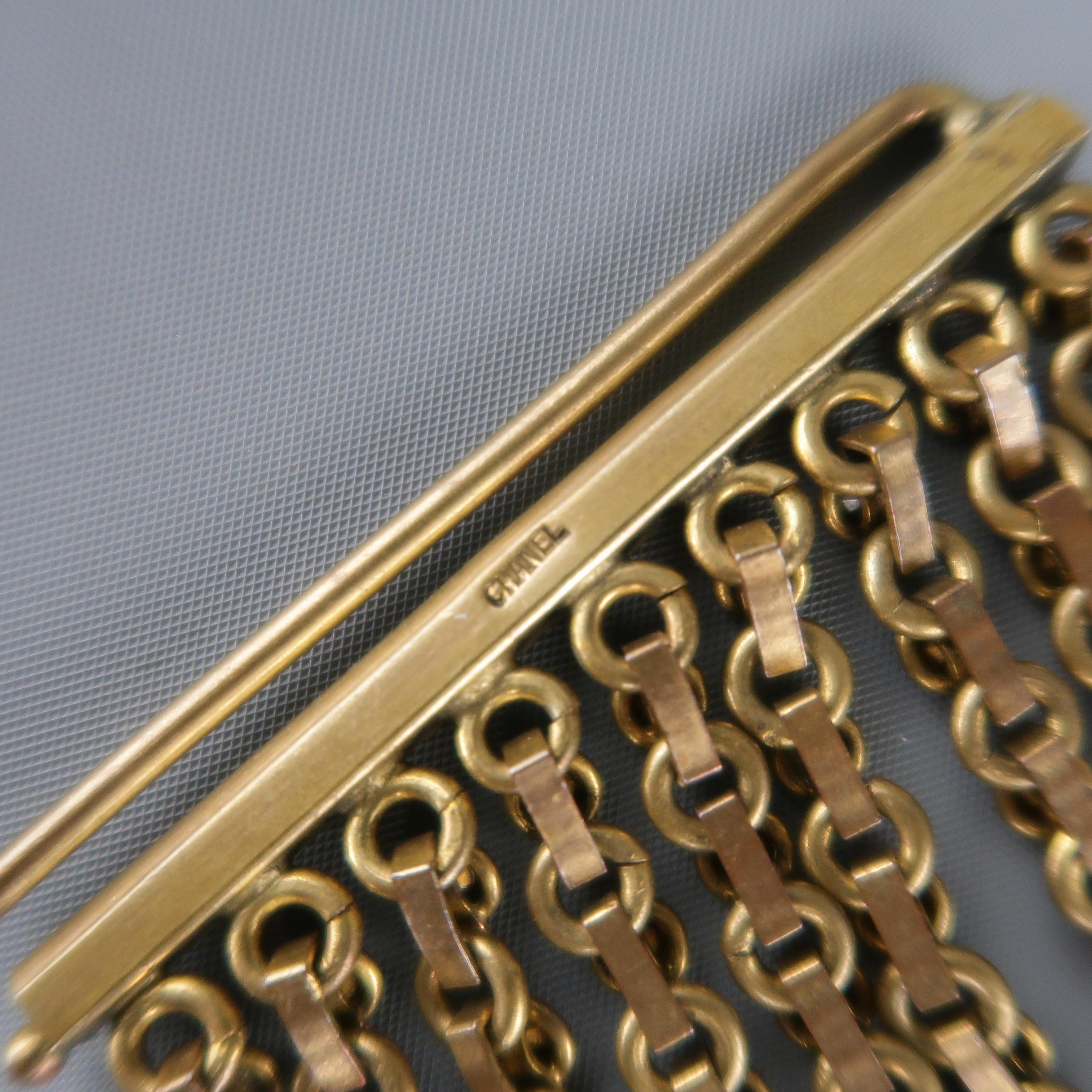 CHANEL Vintage Antique Gold Brass Rhinestone Chain Cuff Bracelet, 1950s 5