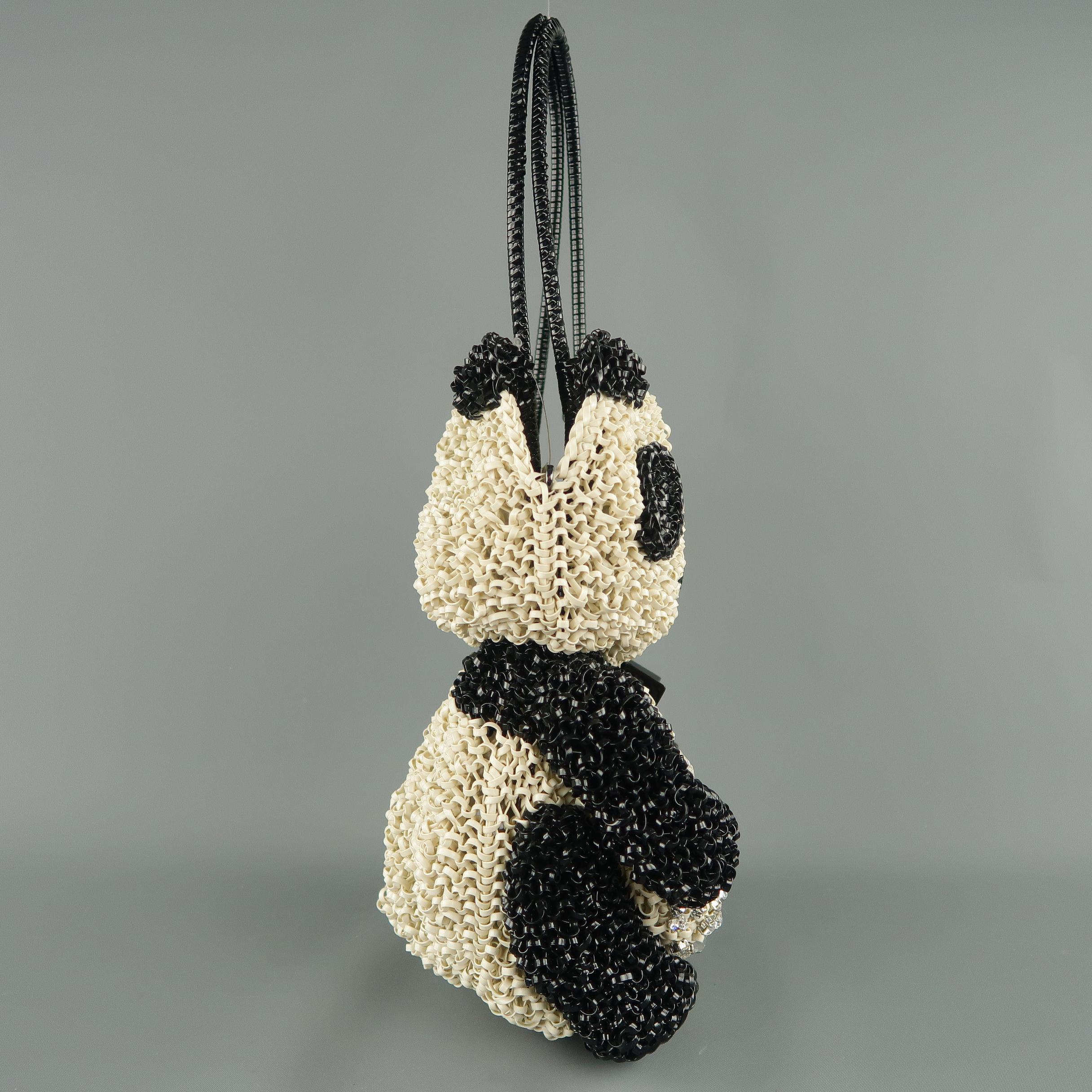 Women's ANTEPRIMA Crochet Swarovski Crystal 3D PANDA WIREBAG Handbag