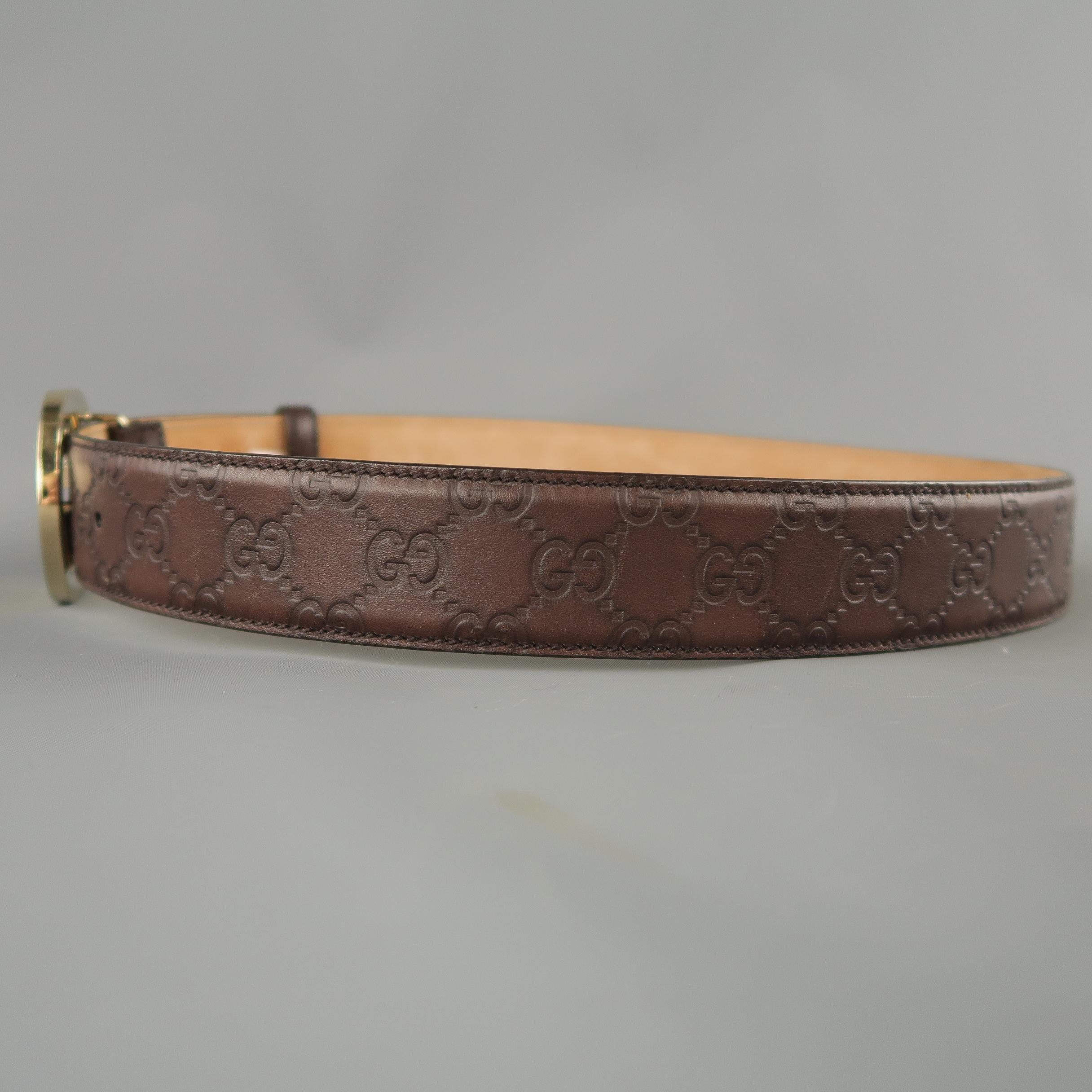 GUCCI Brown Guccissima Monogram Embossed Leather Gold GG Belt 3