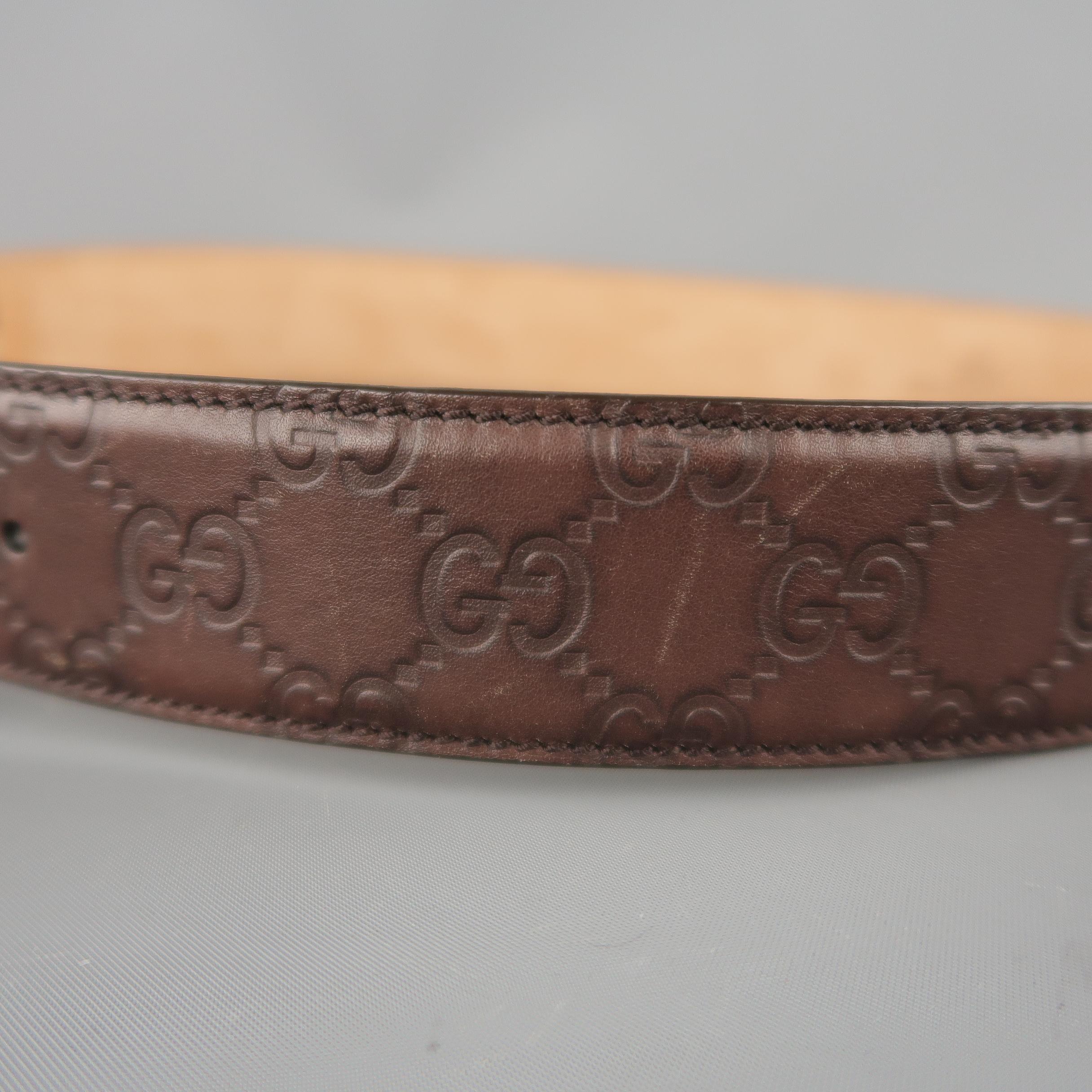 GUCCI Brown Guccissima Monogram Embossed Leather Gold GG Belt 2