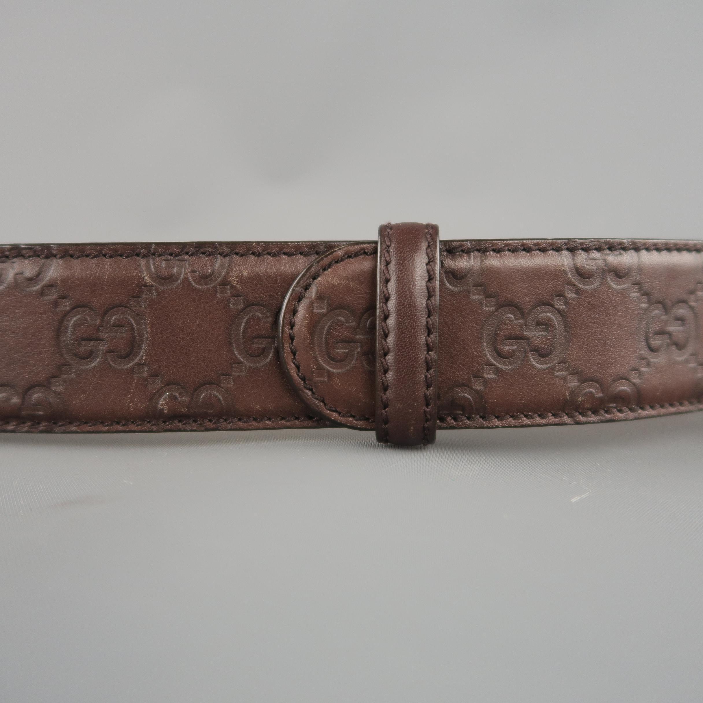 Women's or Men's GUCCI Brown Guccissima Monogram Embossed Leather Gold GG Belt