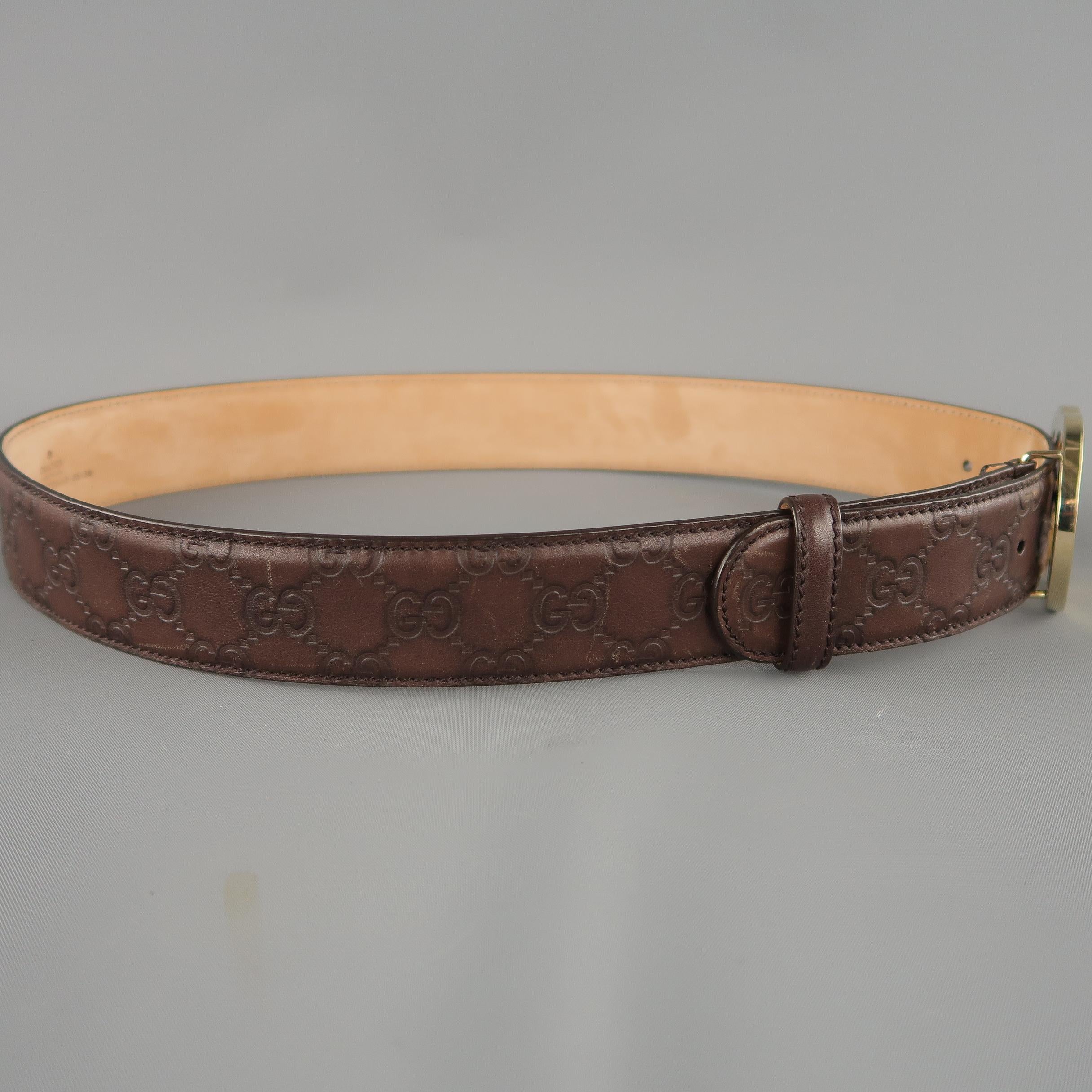 GUCCI Brown Guccissima Monogram Embossed Leather Gold GG Belt In Fair Condition In San Francisco, CA