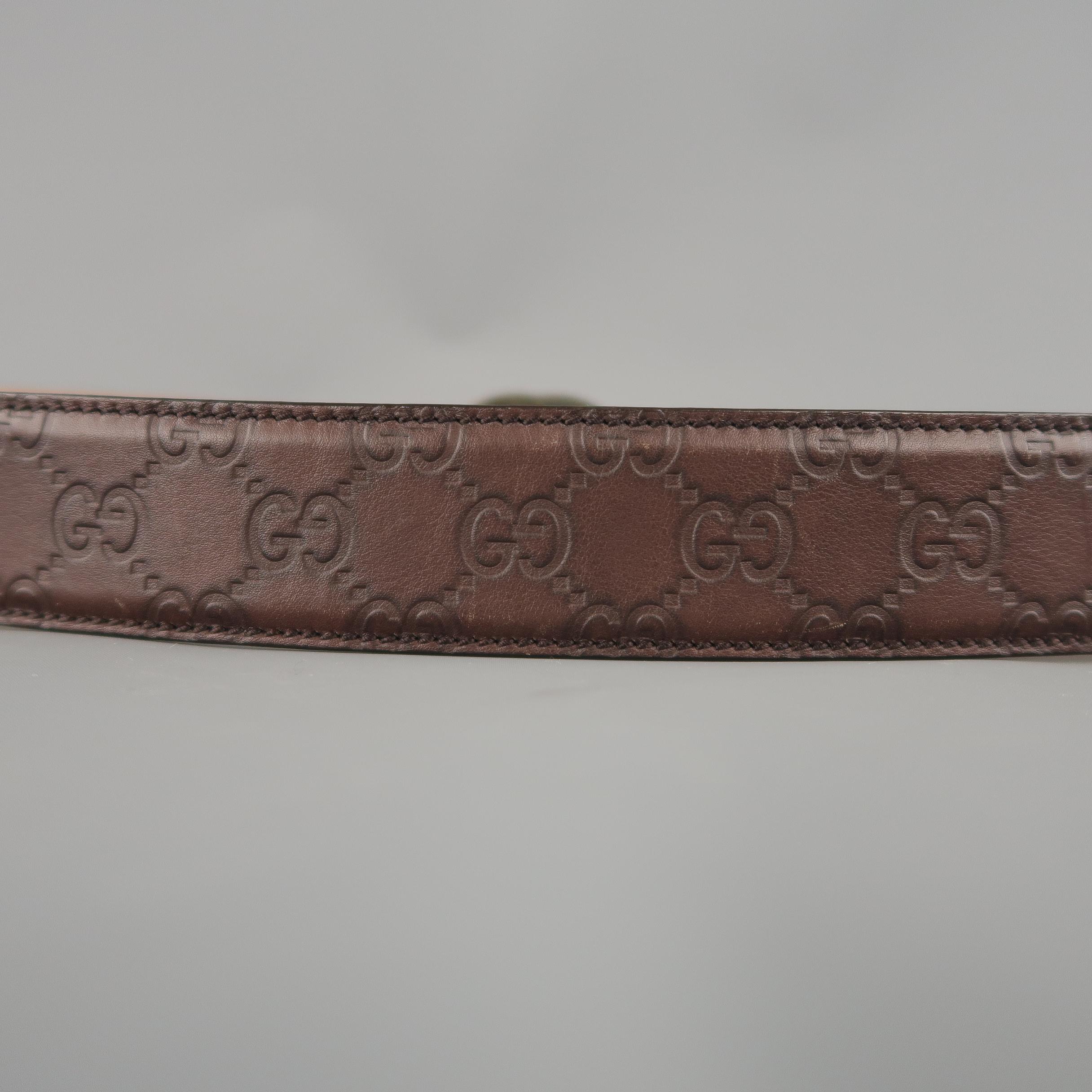 GUCCI Brown Guccissima Monogram Embossed Leather Gold GG Belt 1