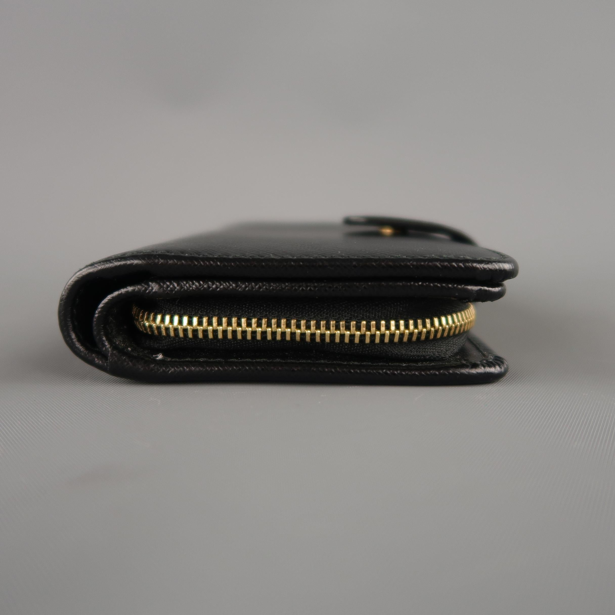 SALVATORE FERRAGAMO Black Saffiano Leather Gold Gancini Wallet 2